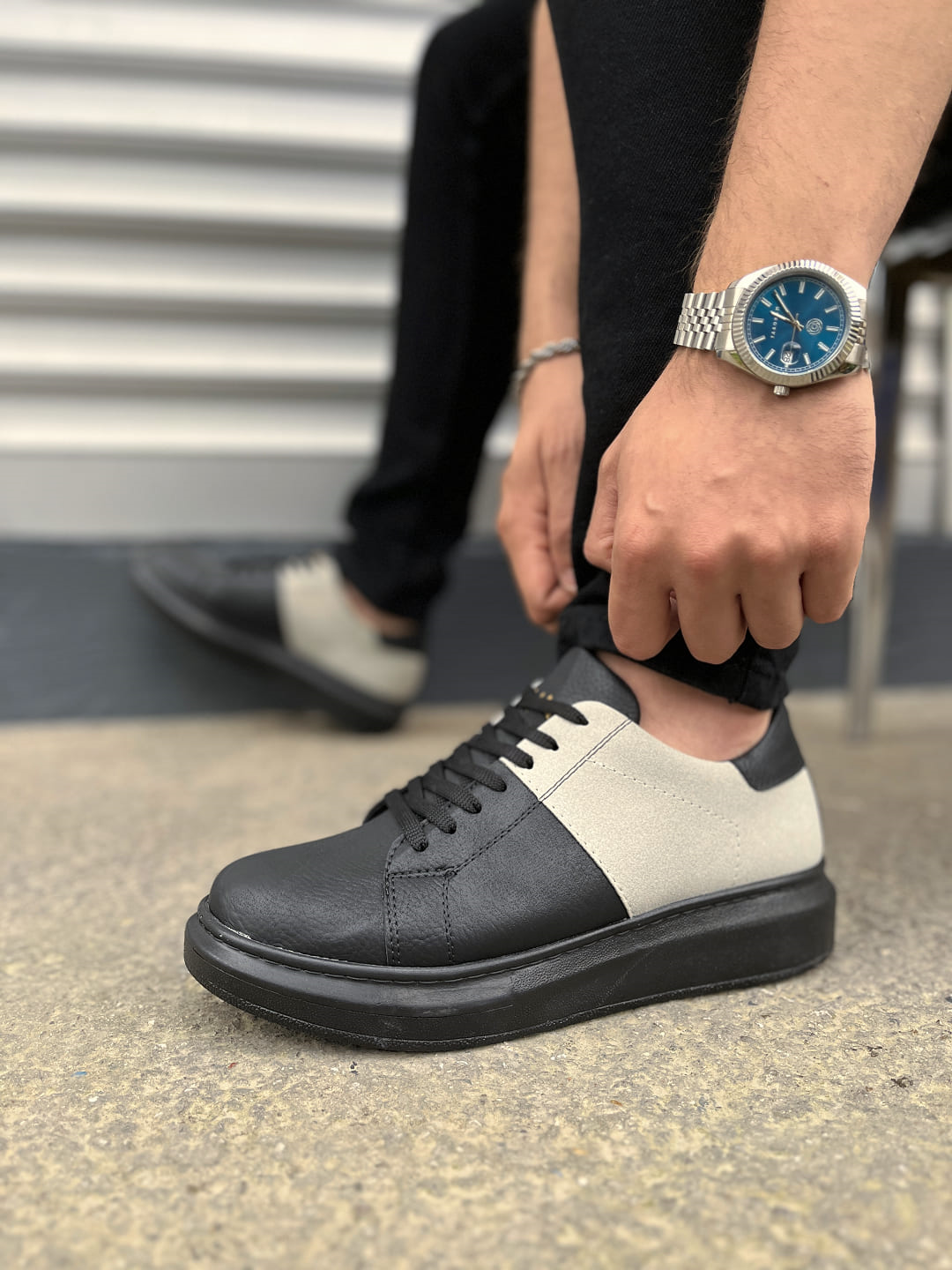 JY151 Boost Bağcıklı Cilt Süet Erkek Günlük Sneaker Ayakkabı CSST - Siyah/Gri