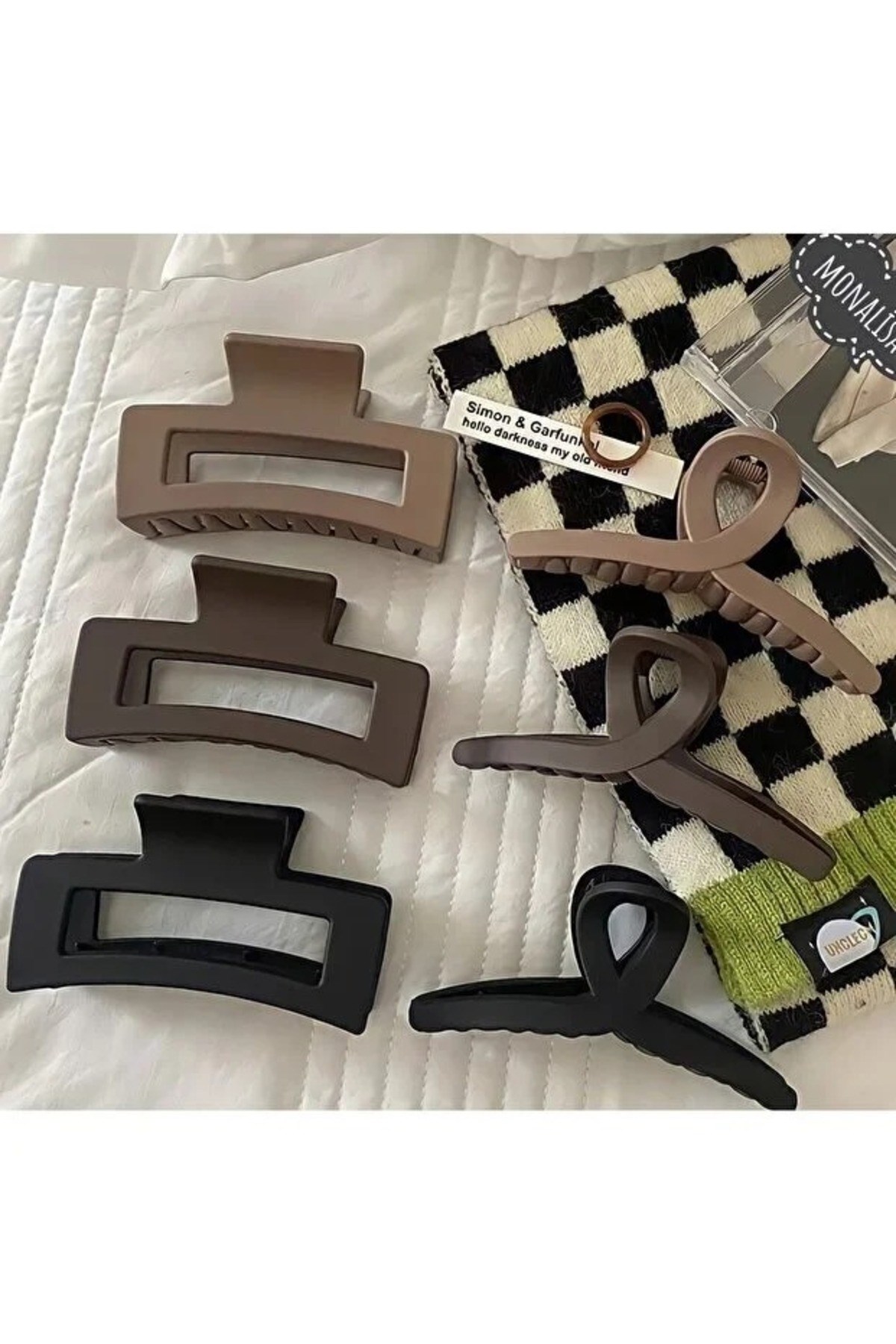 Kadın 6 Adet Kahve Tonları 7 - 9 Cm Mandal Toka Seti