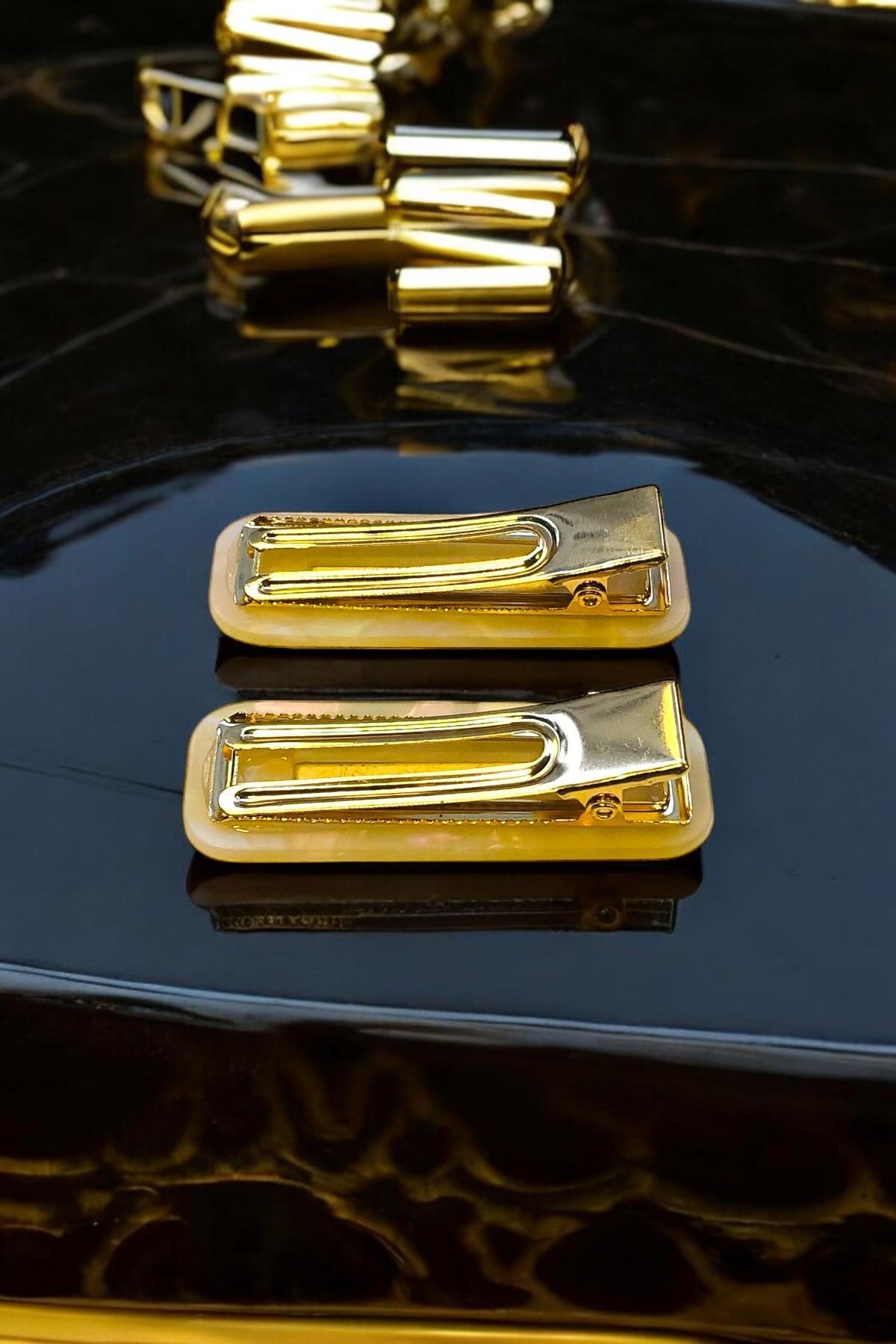 Kadın Akrilik 6,5 Cm Altın Metal Pens Toka