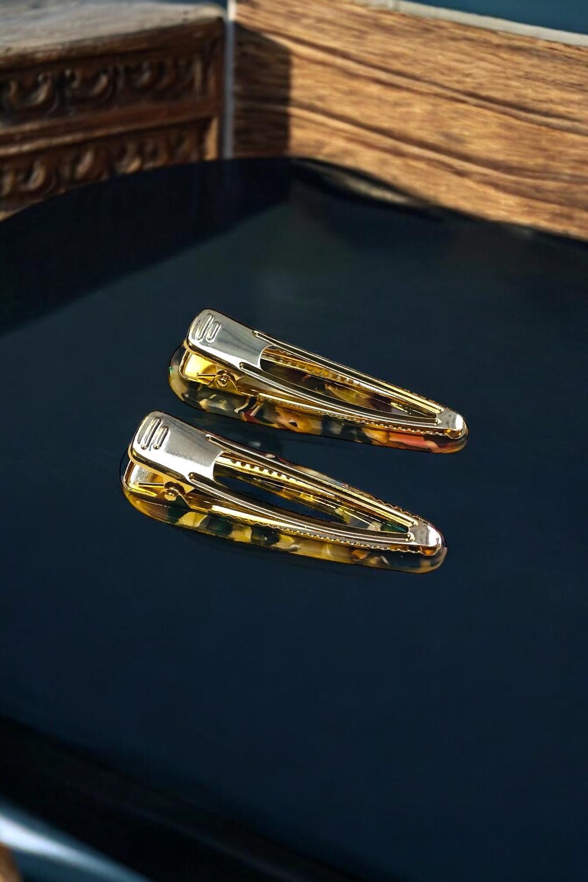 Kadın Akrilik 6,5 Cm Altın Metal Pens Toka