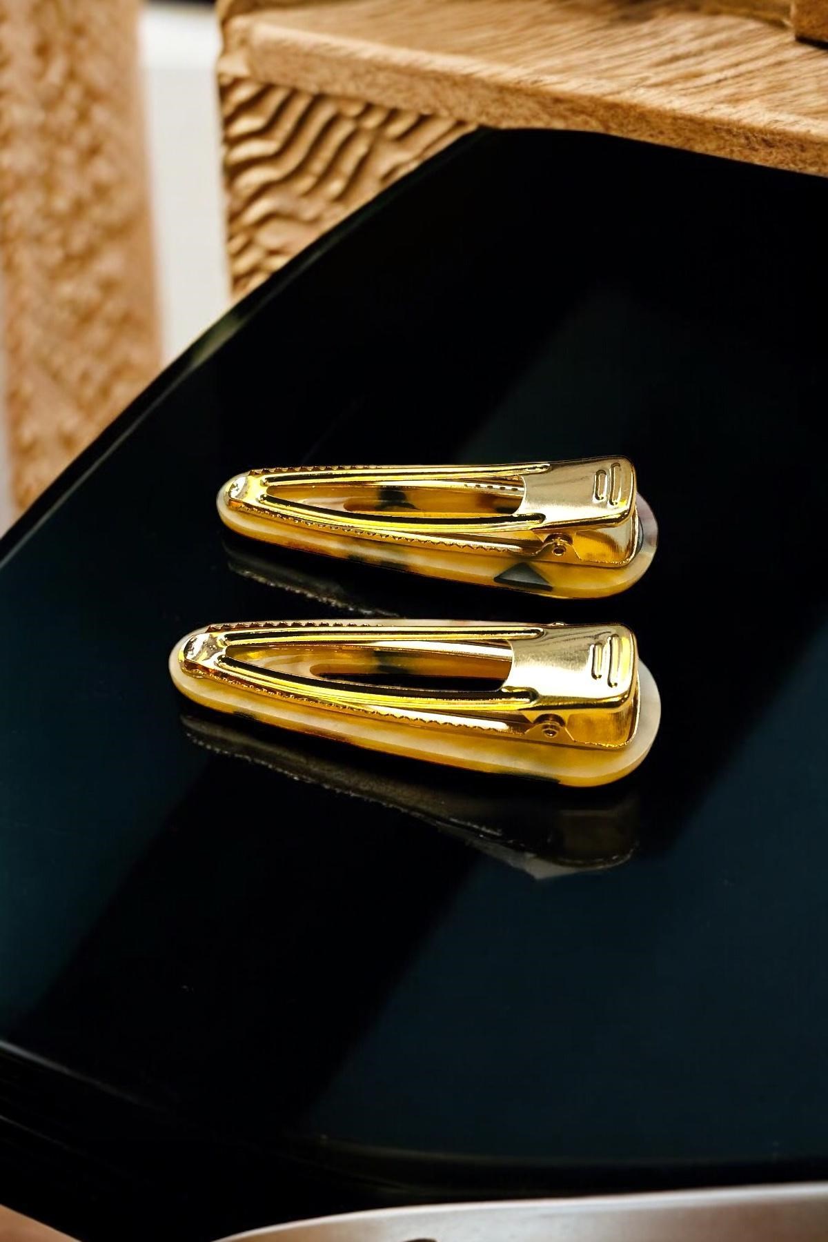 Kadın Akrilik 6,5 Cm Altın Metal Pens Toka