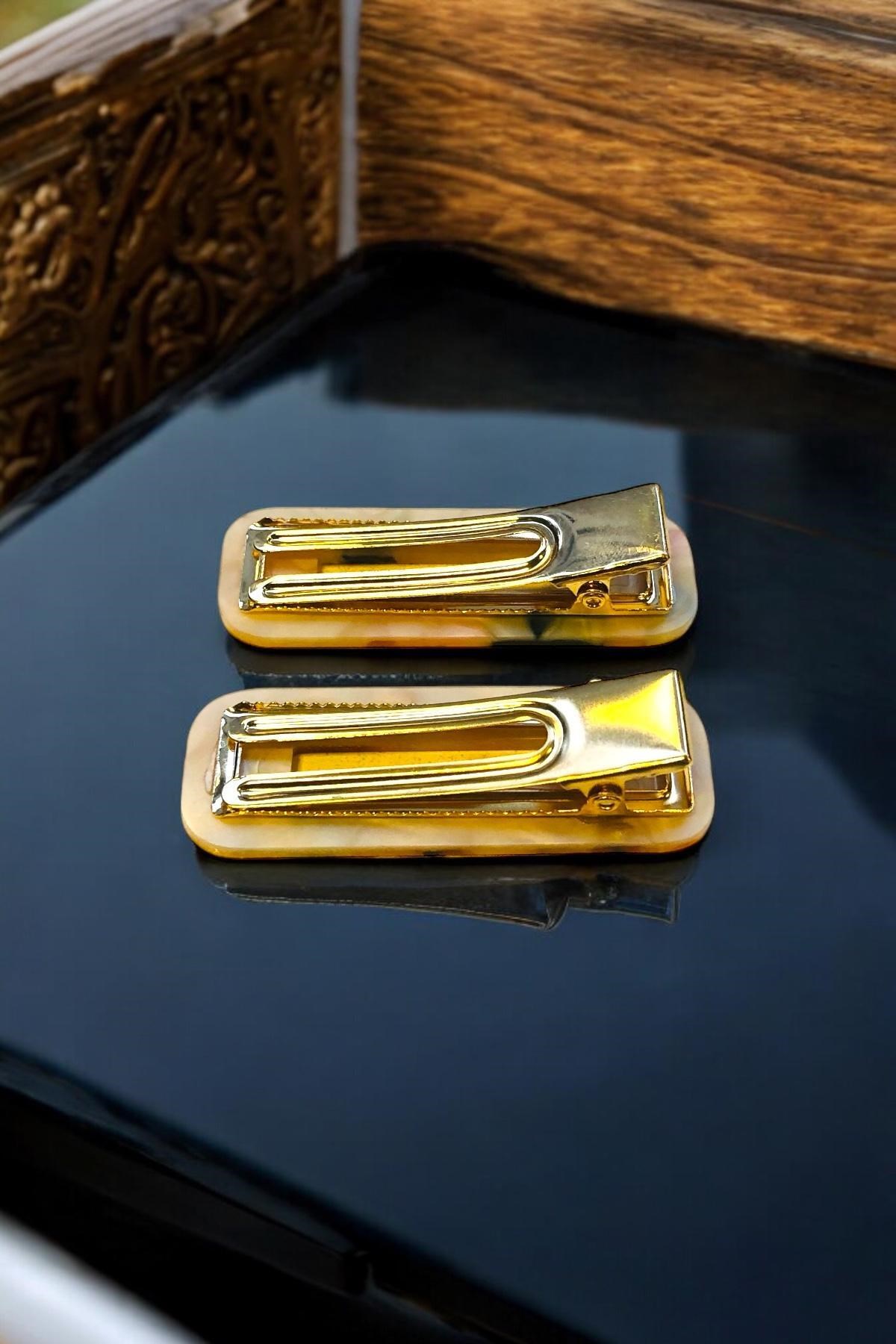 Kadın Akrilik 6,5 Cm Altın Metal Pens Toka