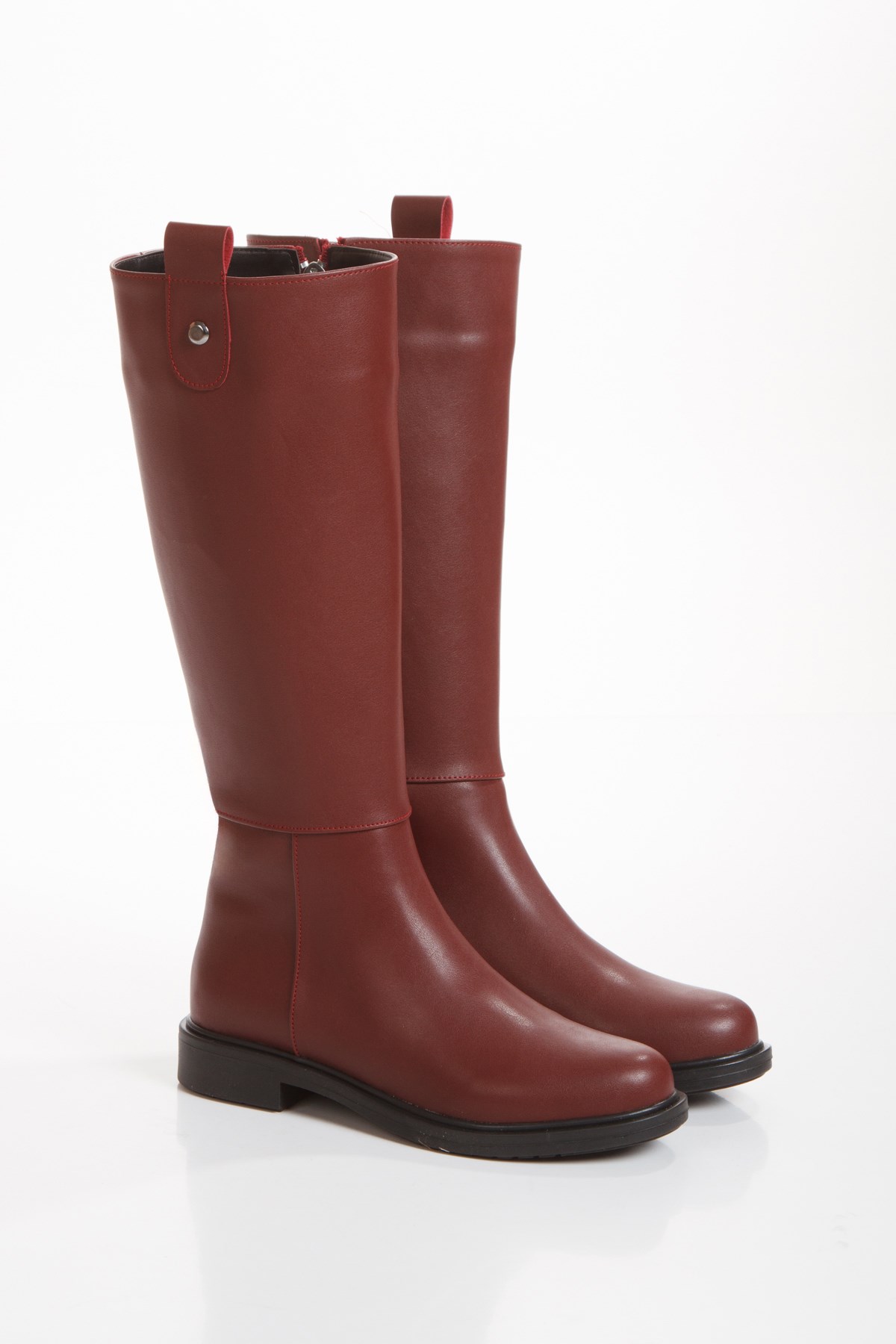 Kadın Bordo Cilt Alçak Topuklu Binici Çizme Un001-0160