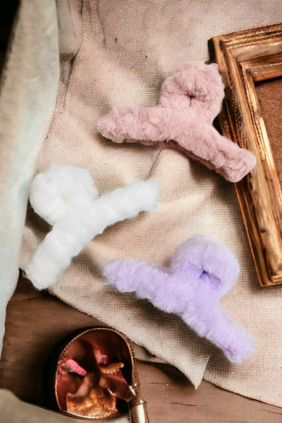 Kadın Peluş Model 3 Adet Büyük Boy 14 Cm Mandal Toka Seti