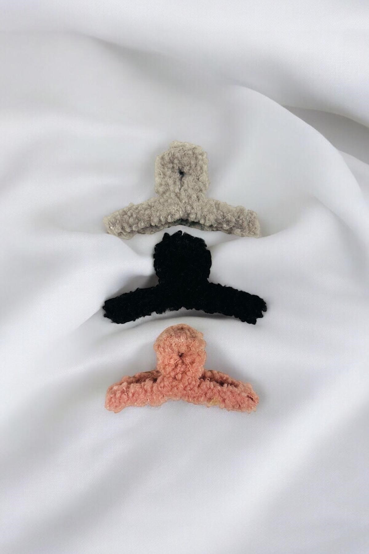 Kadın Peluş Model Kırçıllı 3 Adet Büyük Boy 11 Cm Mandal Toka Seti