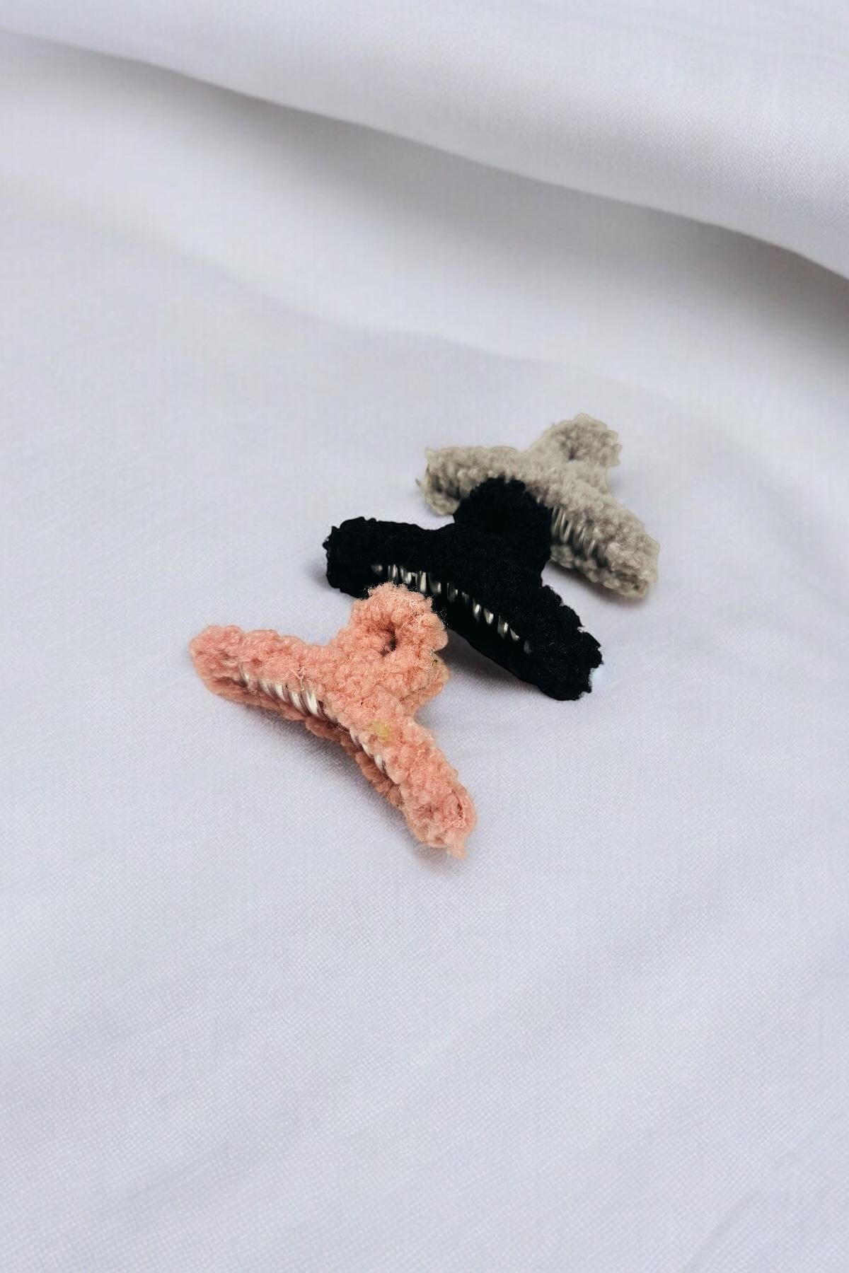Kadın Peluş Model Kırçıllı 3 Adet Büyük Boy 11 Cm Mandal Toka Seti