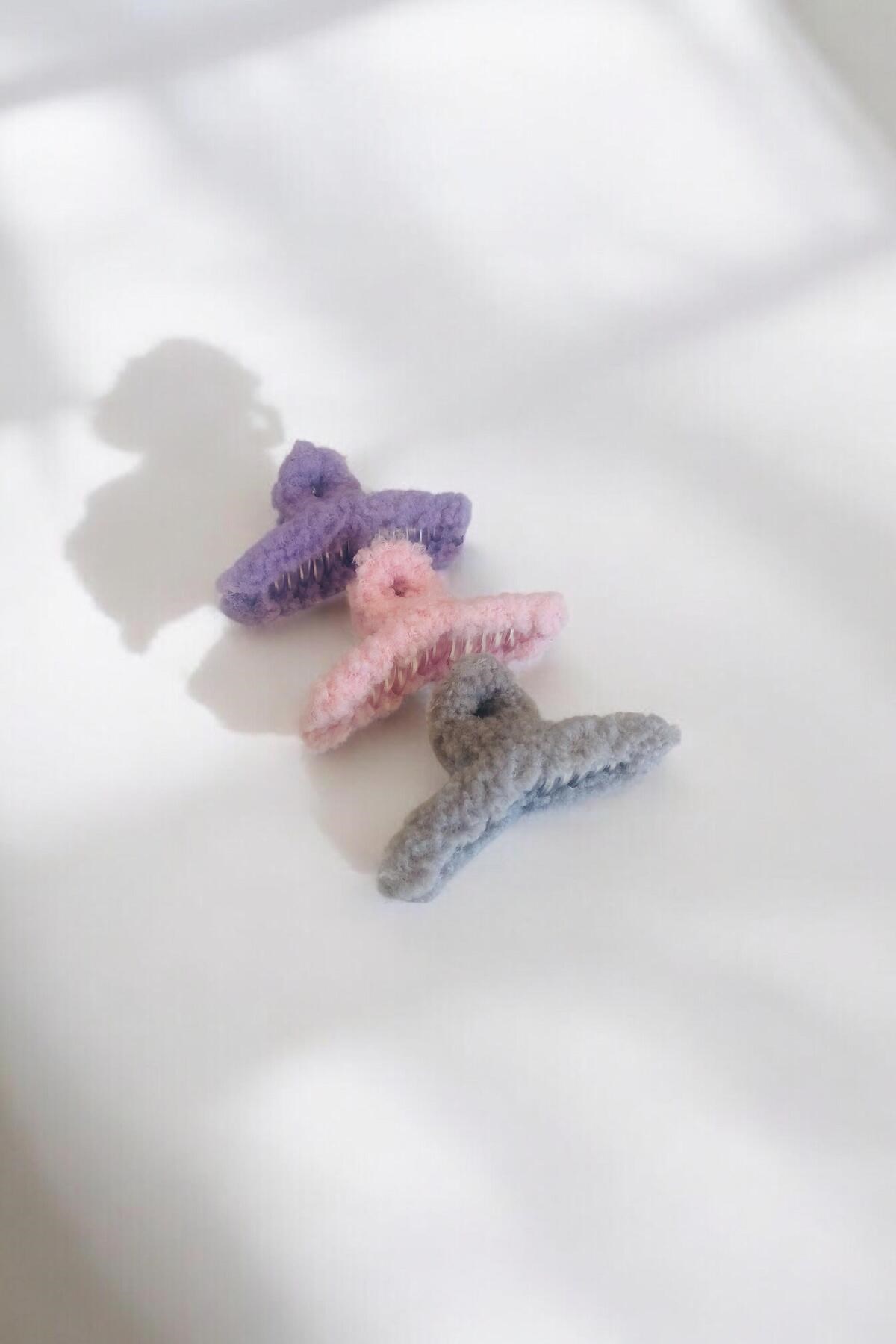 Kadın Peluş Model Kırçıllı 3 Adet Büyük Boy 11 Cm Mandal Toka Seti
