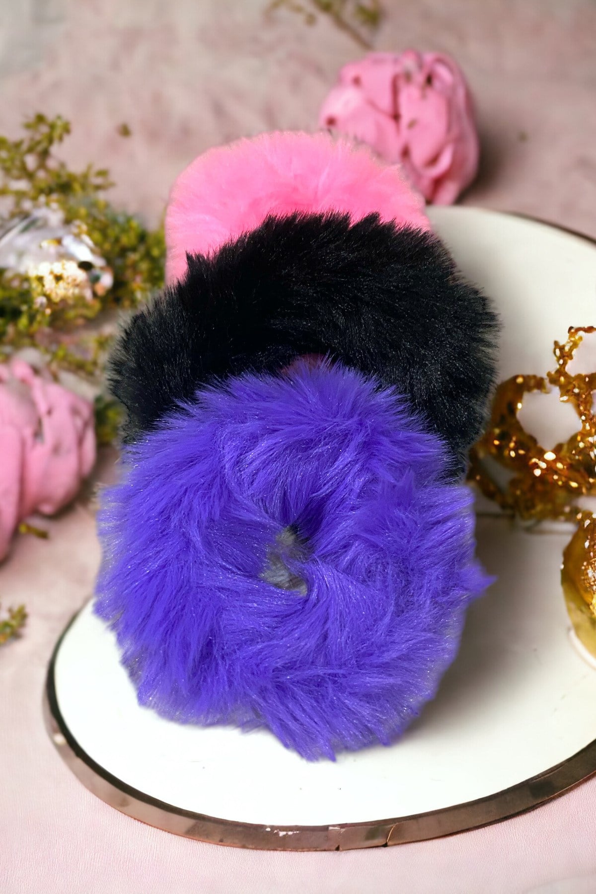 Kadın Ve Çocuk 3 Adet Peluş Lastik Toka