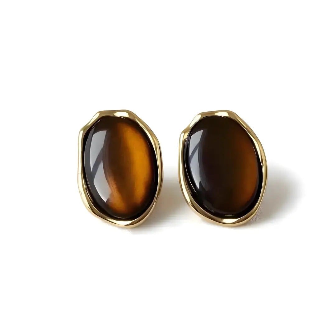 Kahverengi Sedef Taşlı Gold Küpe