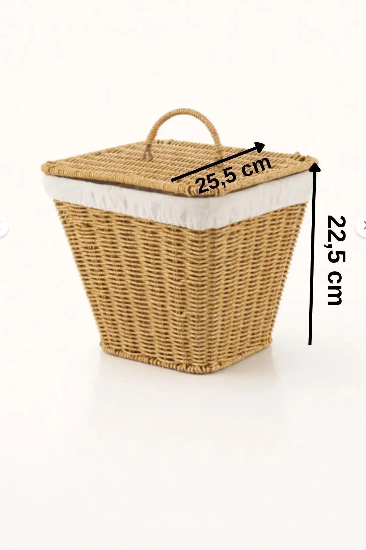 Kapaklı Örme Patates Soğan Sepeti – Bezli Kare Rattan Sebzelik
