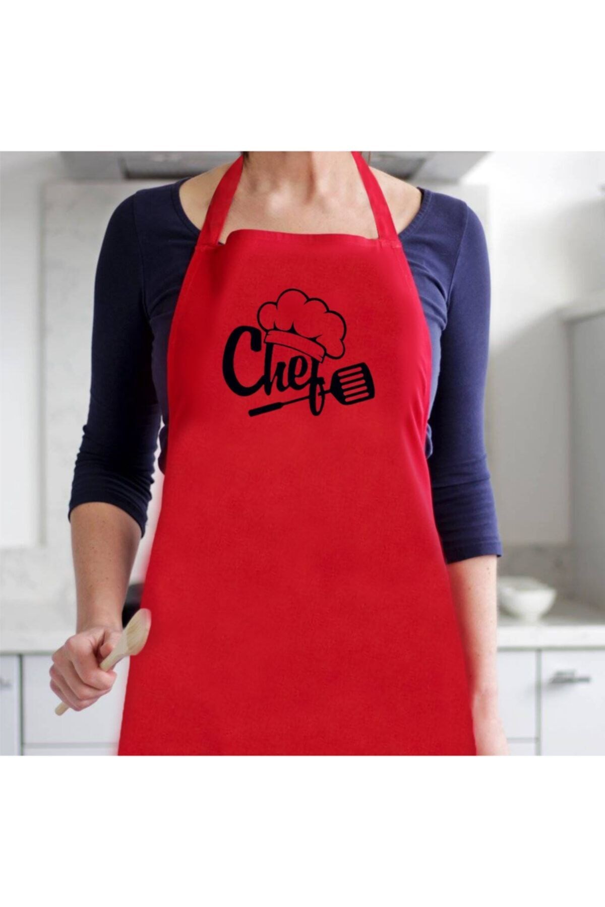 Kırmızı Önlük Chef Aşçı Şef Mutfak Önlüğü