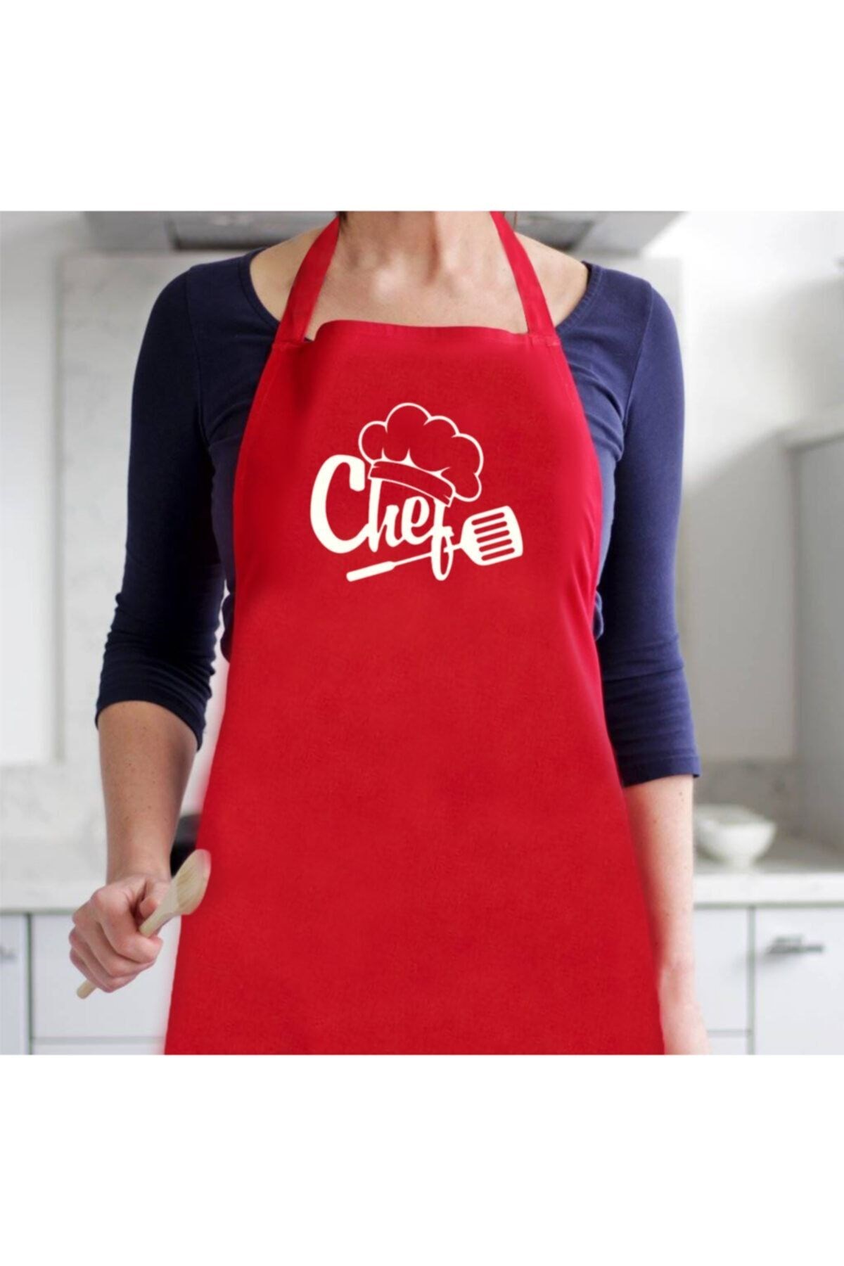 Kırmızı Önlük Chef Aşçı Şef Mutfak Önlüğü