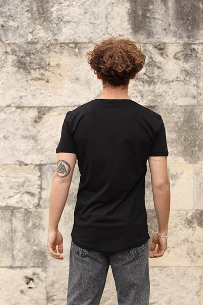 Kısa Kol Uzun Bisiklet Yaka Siyah Basic Erkek T-Shirt