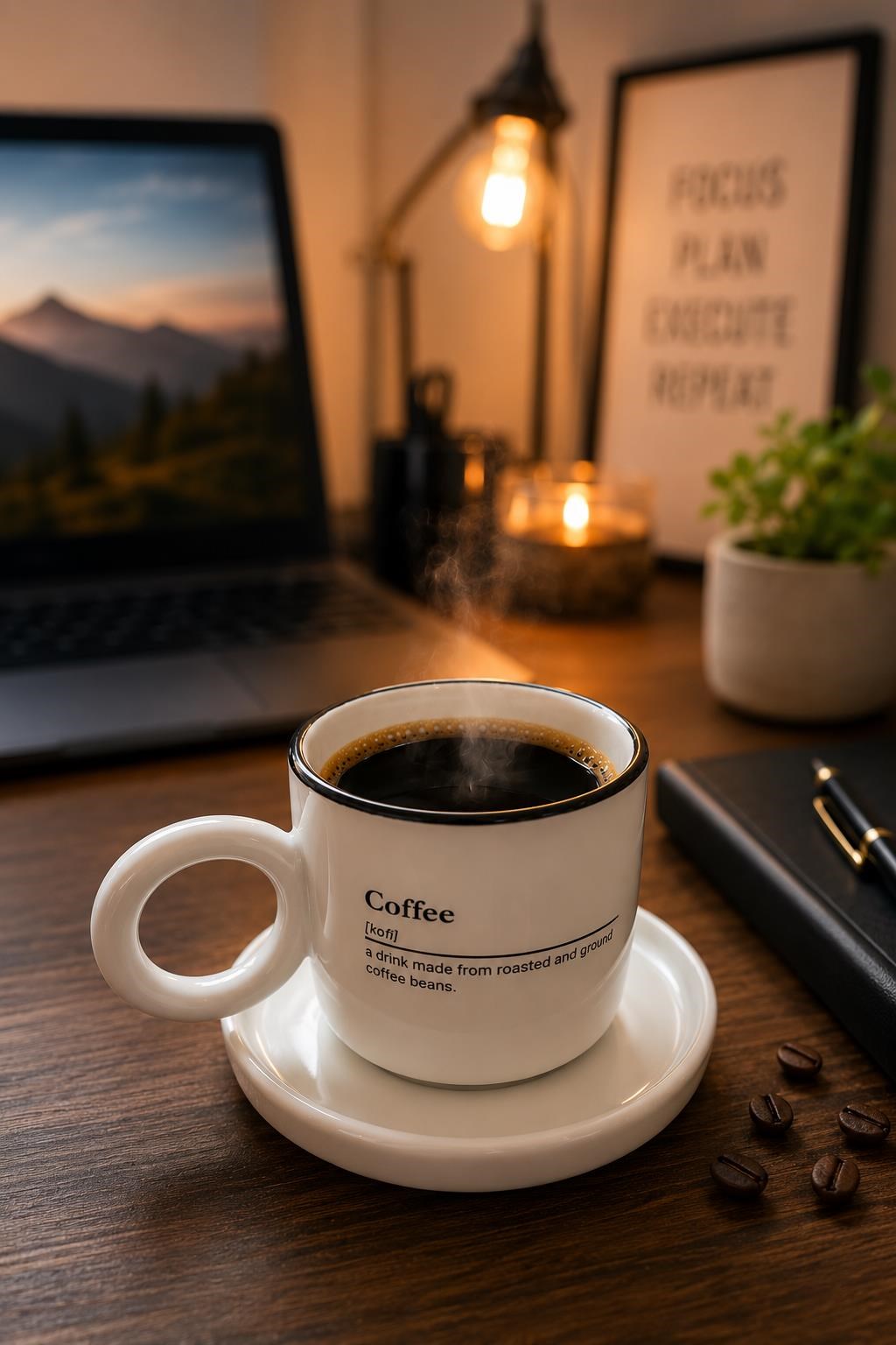 Kulplu Kahve Bardağı ve Tabak Seti Modern Tasarım Kahve Kupası Türk Kahvesi Espresso Latte Sunum Set