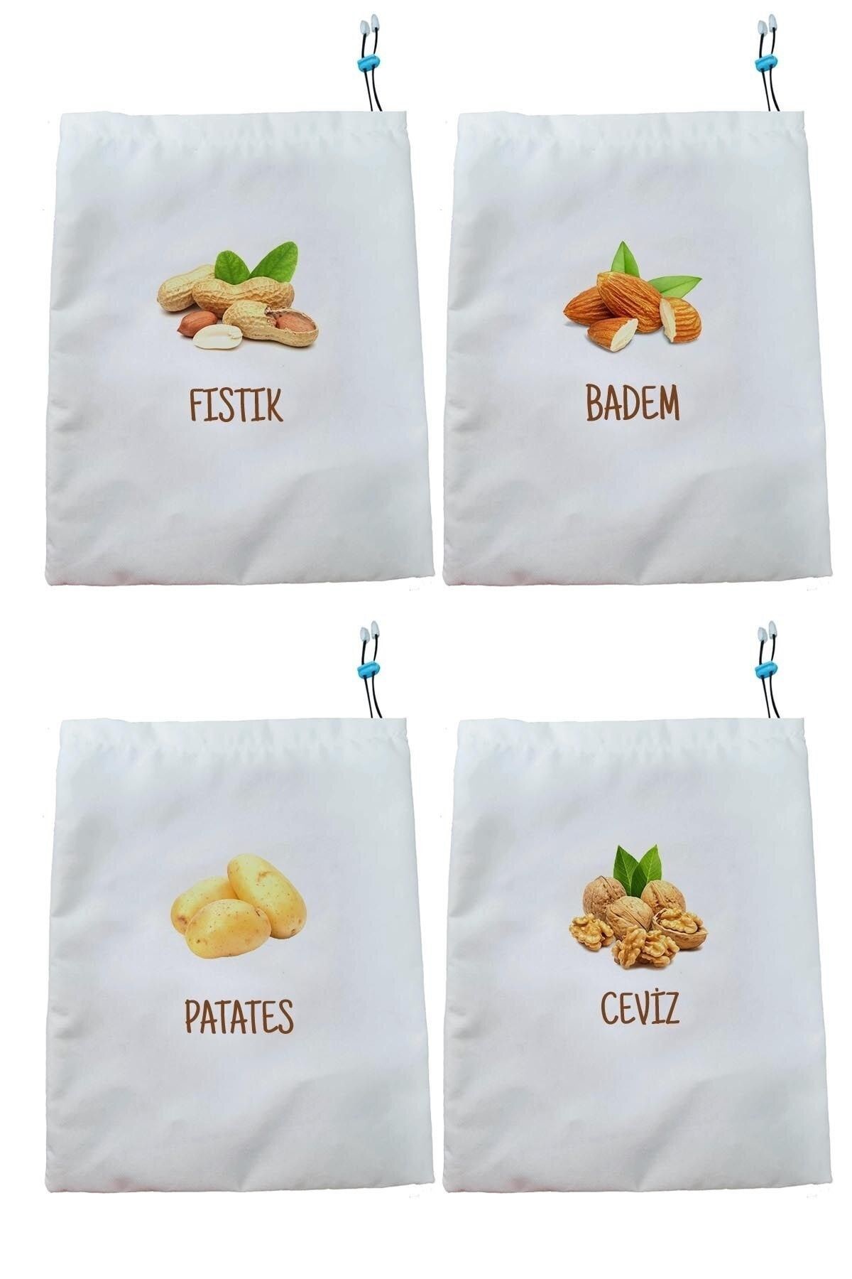 Kuru Bakliyat Saklama Torbası Fıstık Badem Patates Ceviz 4'lü