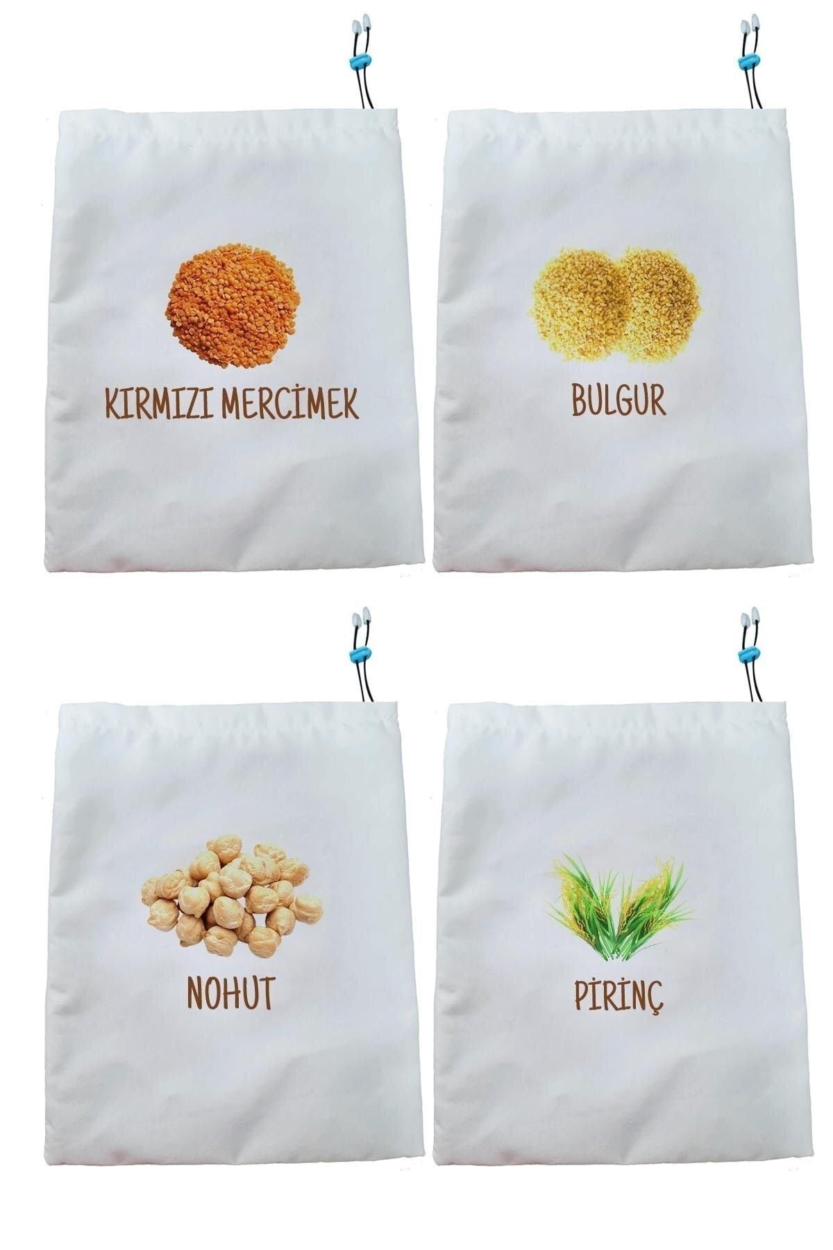 Kuru Bakliyat Saklama Torbası Kırmızı Mercimek Bulgur Pirinç Nohut 4'lü