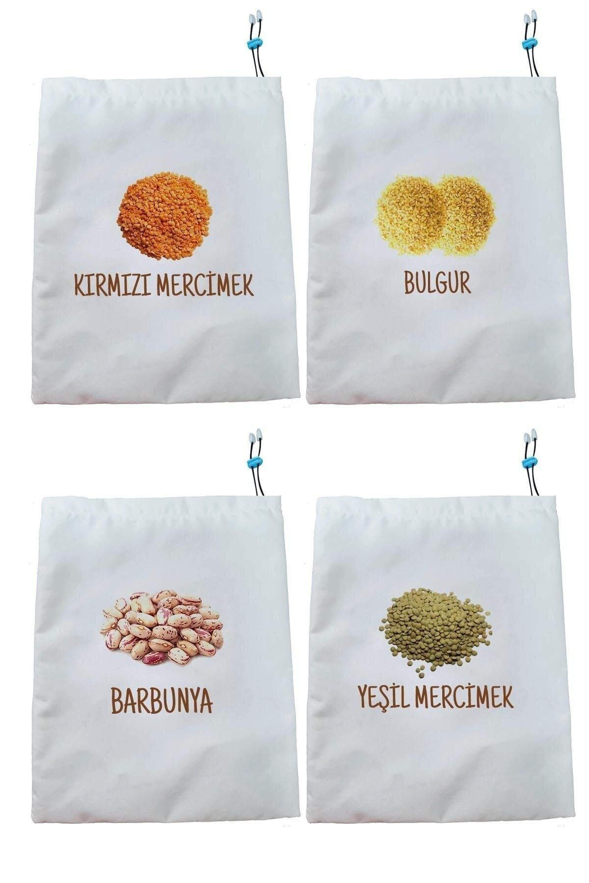 Kuru Bakliyat Saklama Torbası Kırmızı Mercimek Bulgur Yeşil Mercimek Barbunya 4'lü