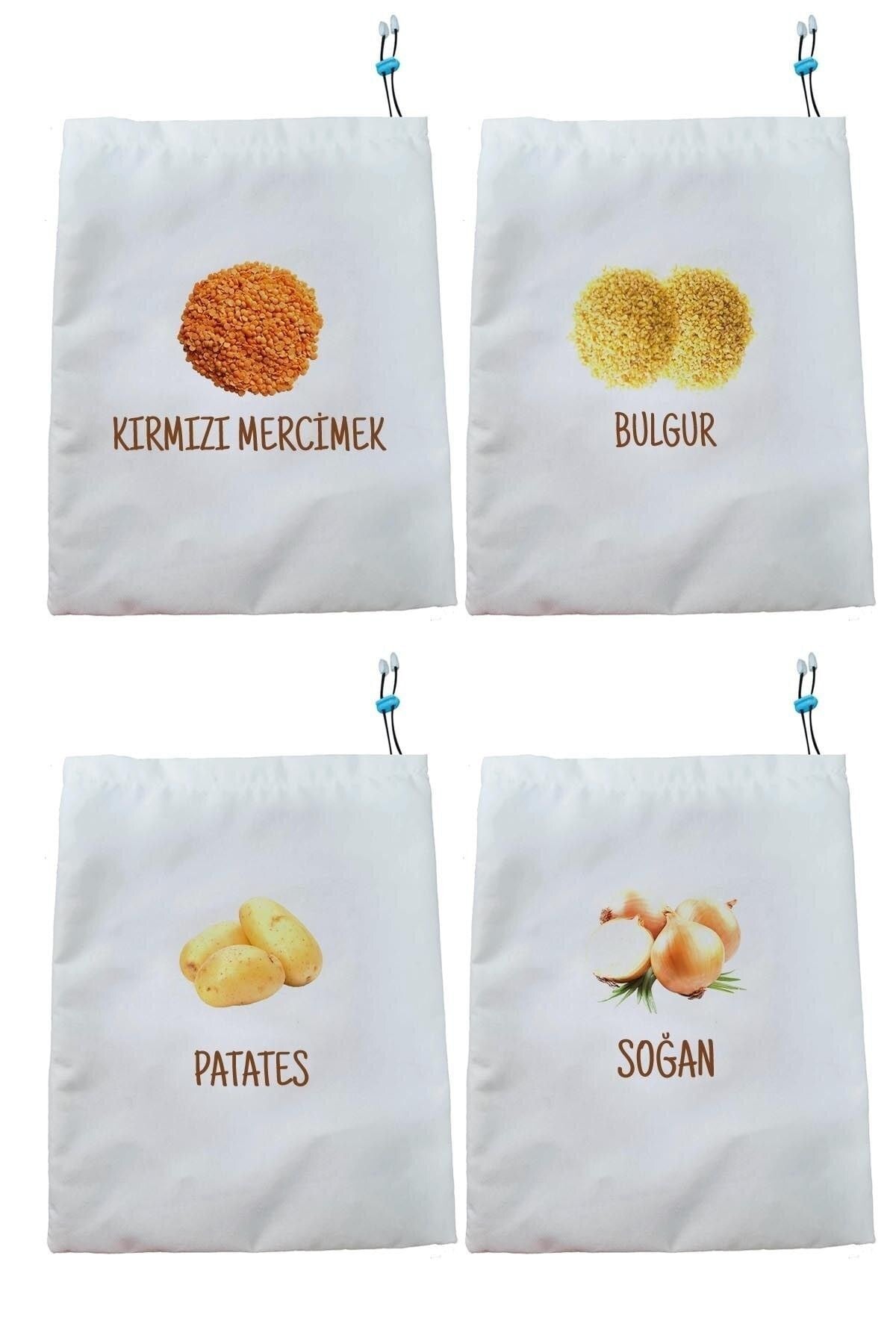 Kuru Bakliyat Saklama Torbası Kırmızı Mercimek Bulgur Patates Soğan 4'lü