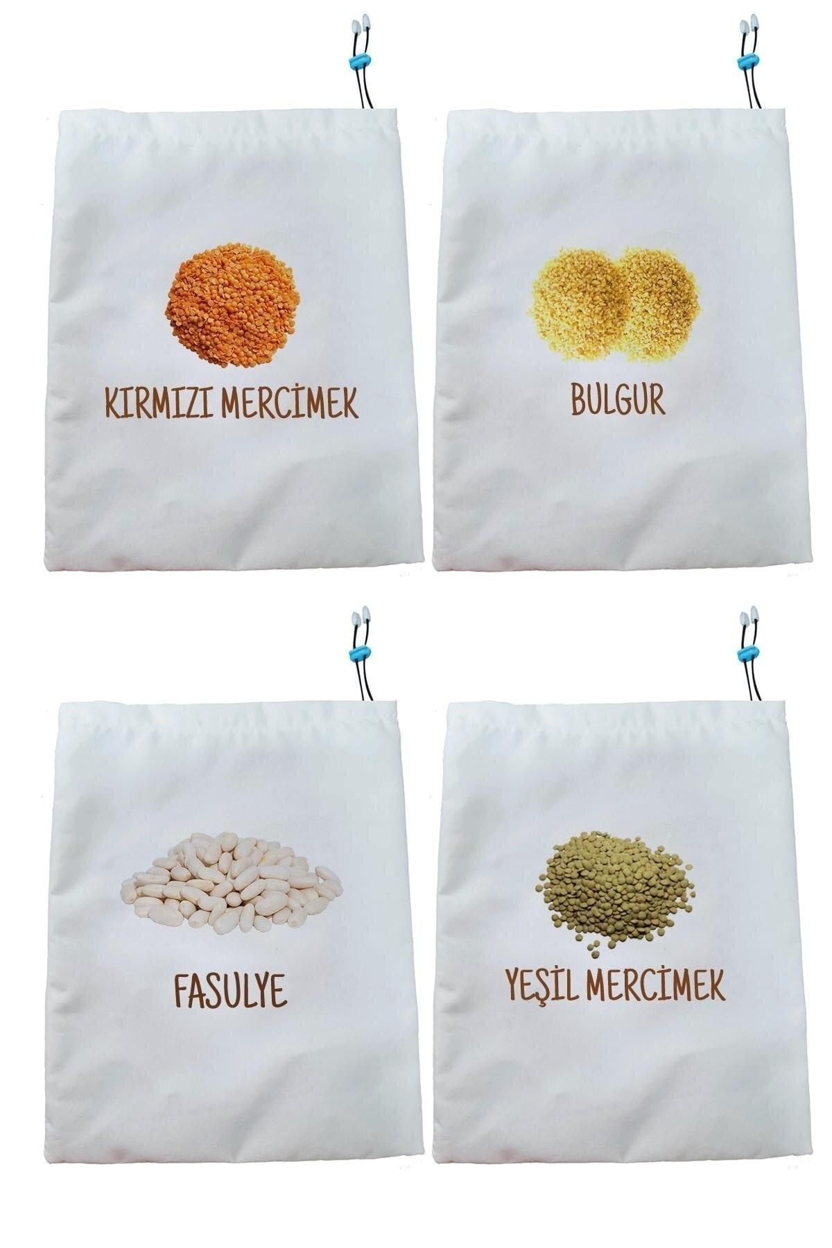 Kuru Bakliyat Saklama Torbası Kırmızı Mercimek Bulgur Fasülye Yeşil Mercimek 4'lü