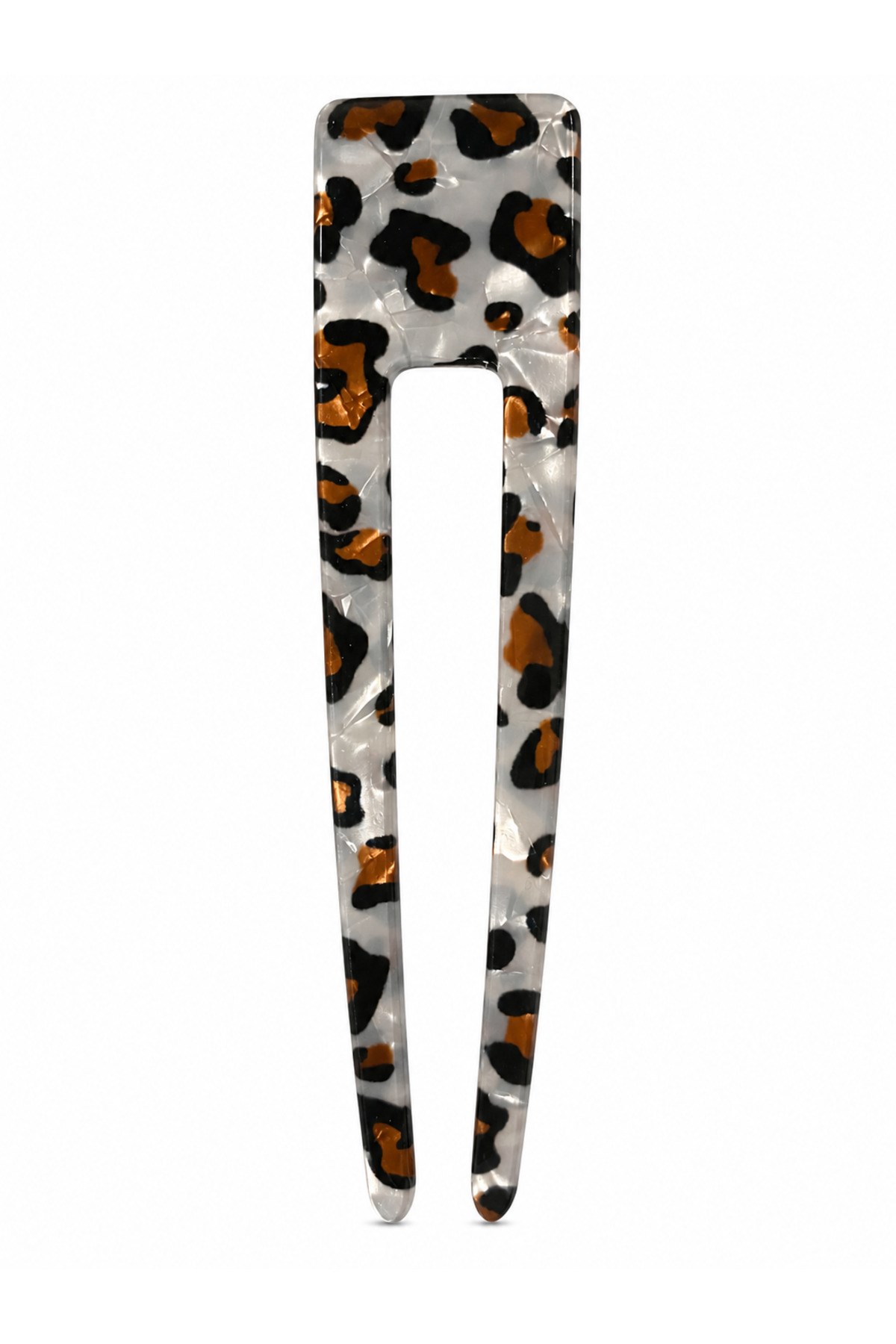 Leopar Desenli Topuz Tokası 12 cm İki Dişli Kemik Saç Toplama Tokası