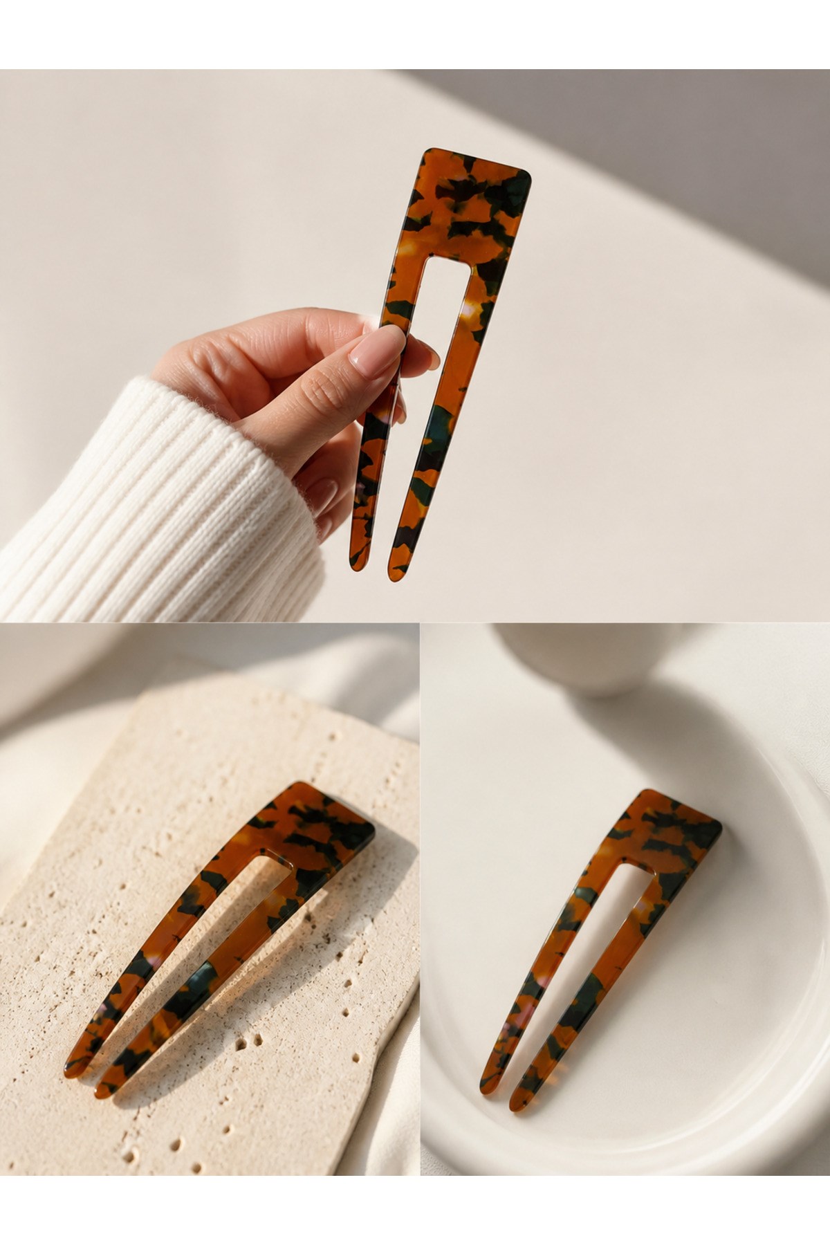 Leopar Desenli Topuz Tokası 12 cm İki Dişli Kemik Saç Toplama Tokası
