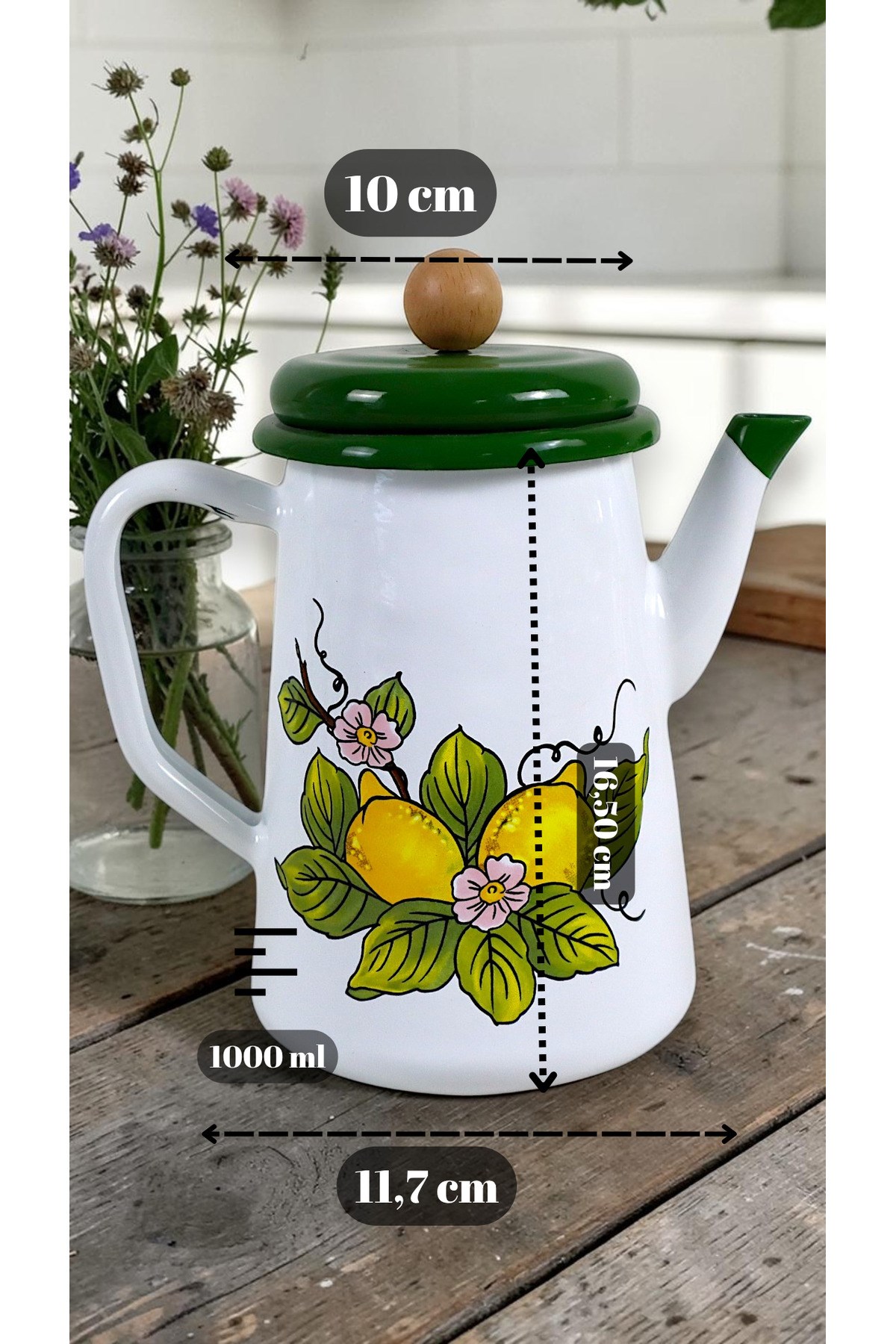 Limon Desen Yeşil Kapak Yağdanlık, Kahve Demliği ,Çay Demliği , Kahve Potu , Kamp Demliği ,Hediye