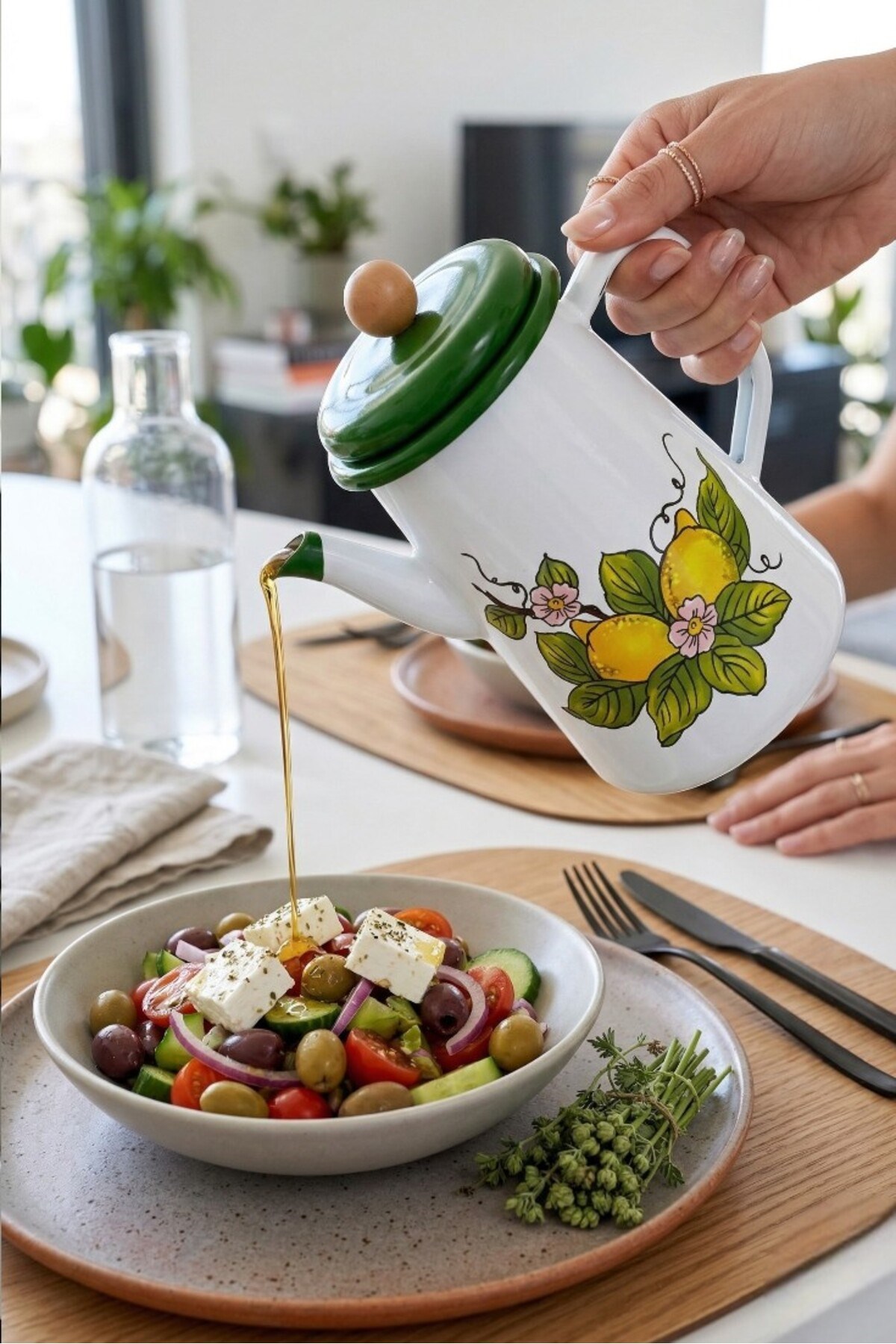 Limon Desen Yeşil Kapak Yağdanlık, Kahve Demliği ,Çay Demliği , Kahve Potu , Kamp Demliği ,Hediye
