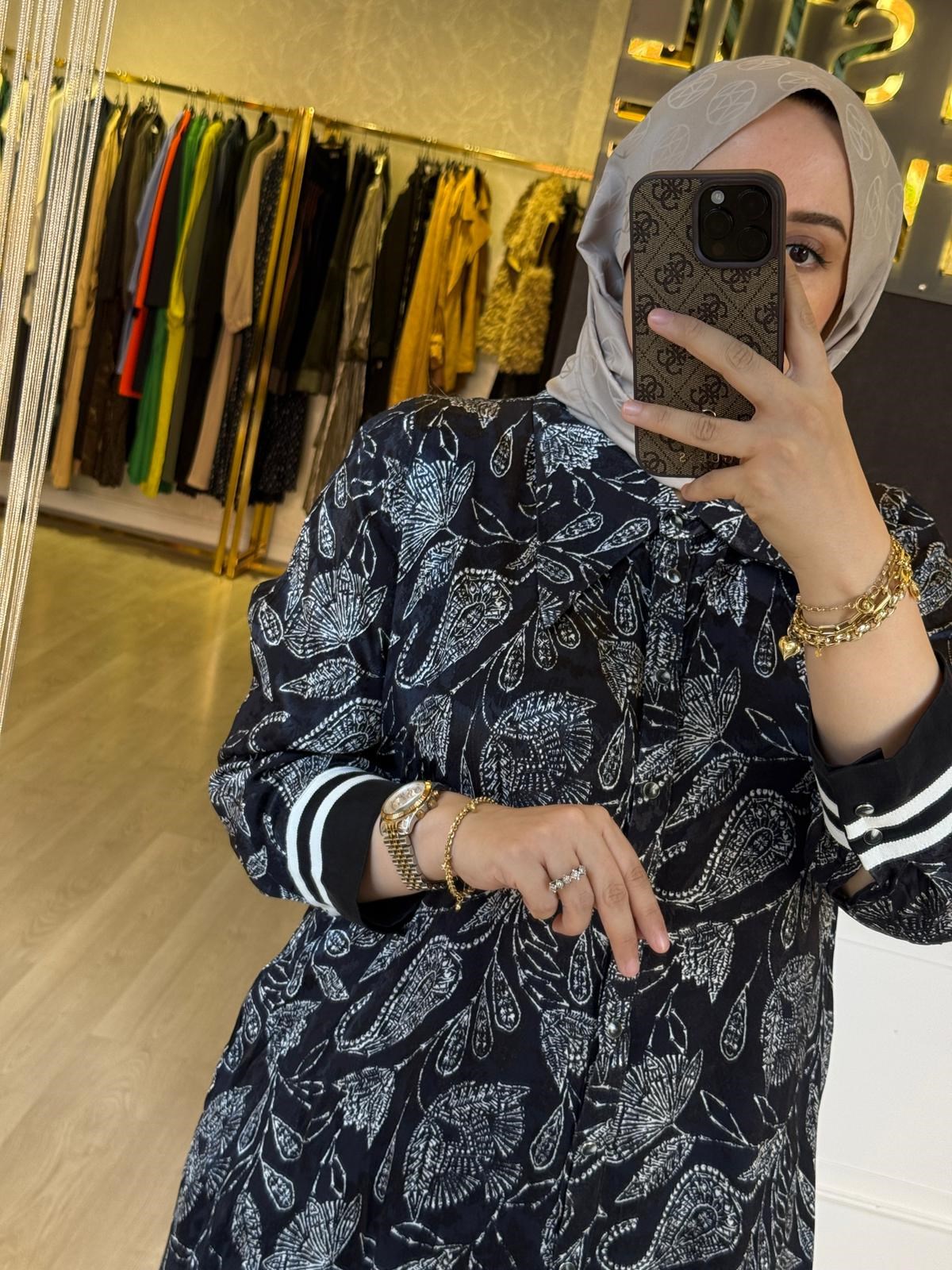 LİSSMORE Kol Bilek Detaylı Desenli Kumaş Saten Elbise