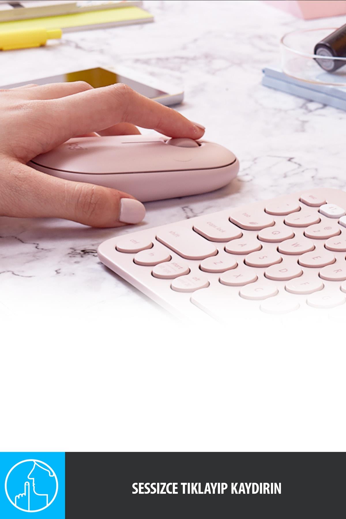 M350 Pebble Sessiz Kablosuz Kompakt Mouse  Pembe