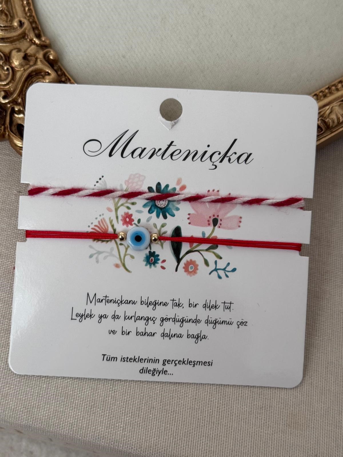 Marteniçka İkili Bileklik Beyaz Nazar Boncuğu