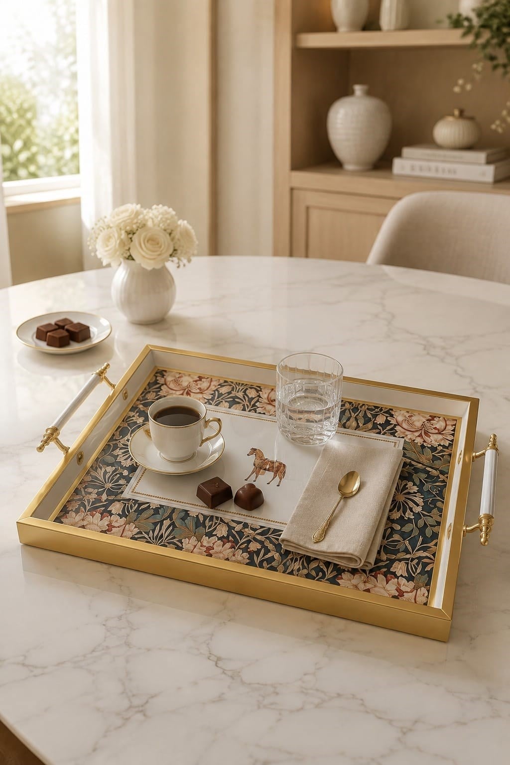 Minyatür Floral Desenli Tepsi | Dekoratif Tepsi 47.5×28 cm