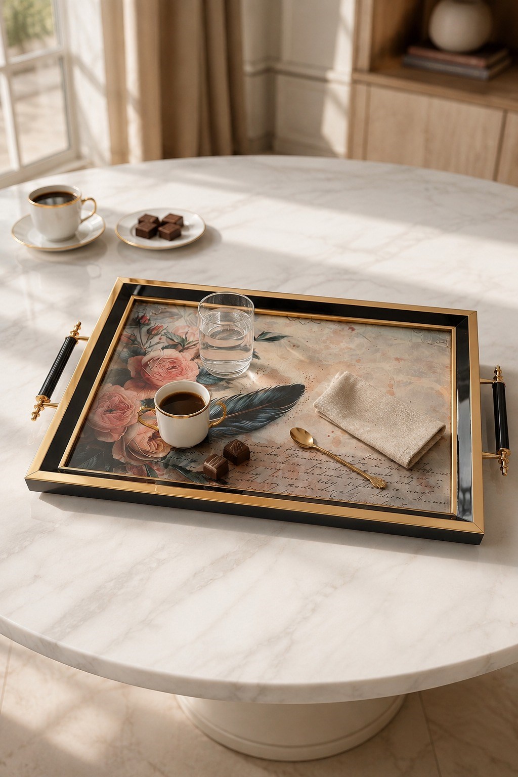 Minyatür Tüy Motifli Tepsi | Dekoratif Tepsi 47.5×28 cm