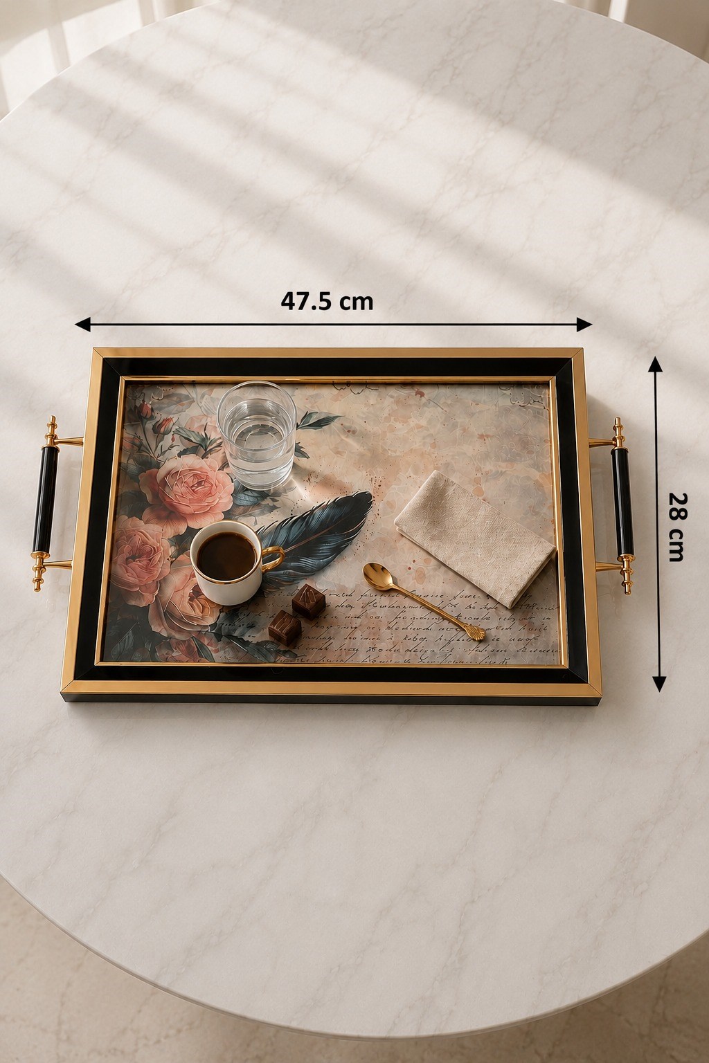 Minyatür Tüy Motifli Tepsi | Dekoratif Tepsi 47.5×28 cm