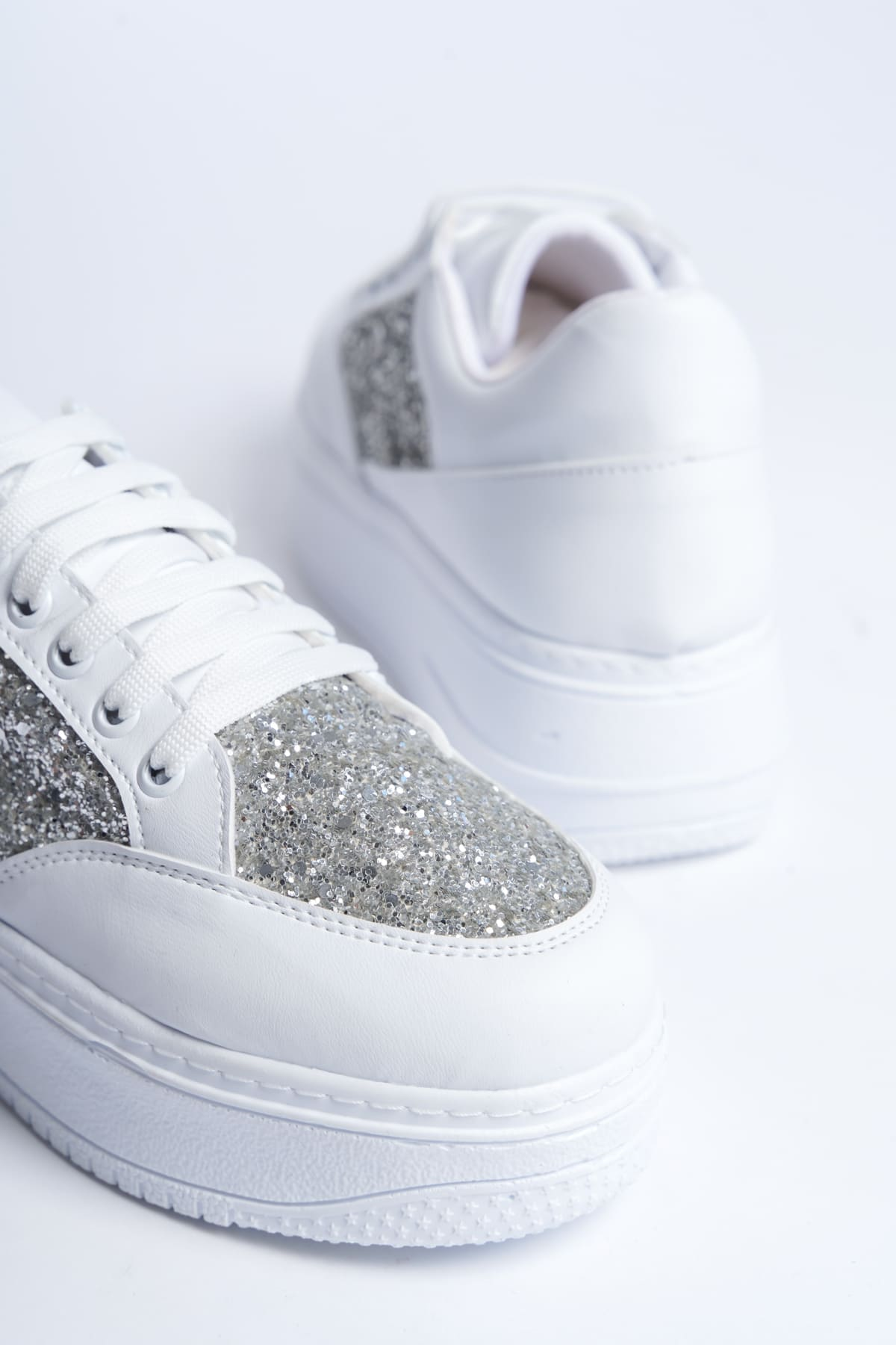MIPA Bağcıklı Ortopedik Taban Simli Kadın Sneaker Spor Ayakkabı  CBT - Beyaz
