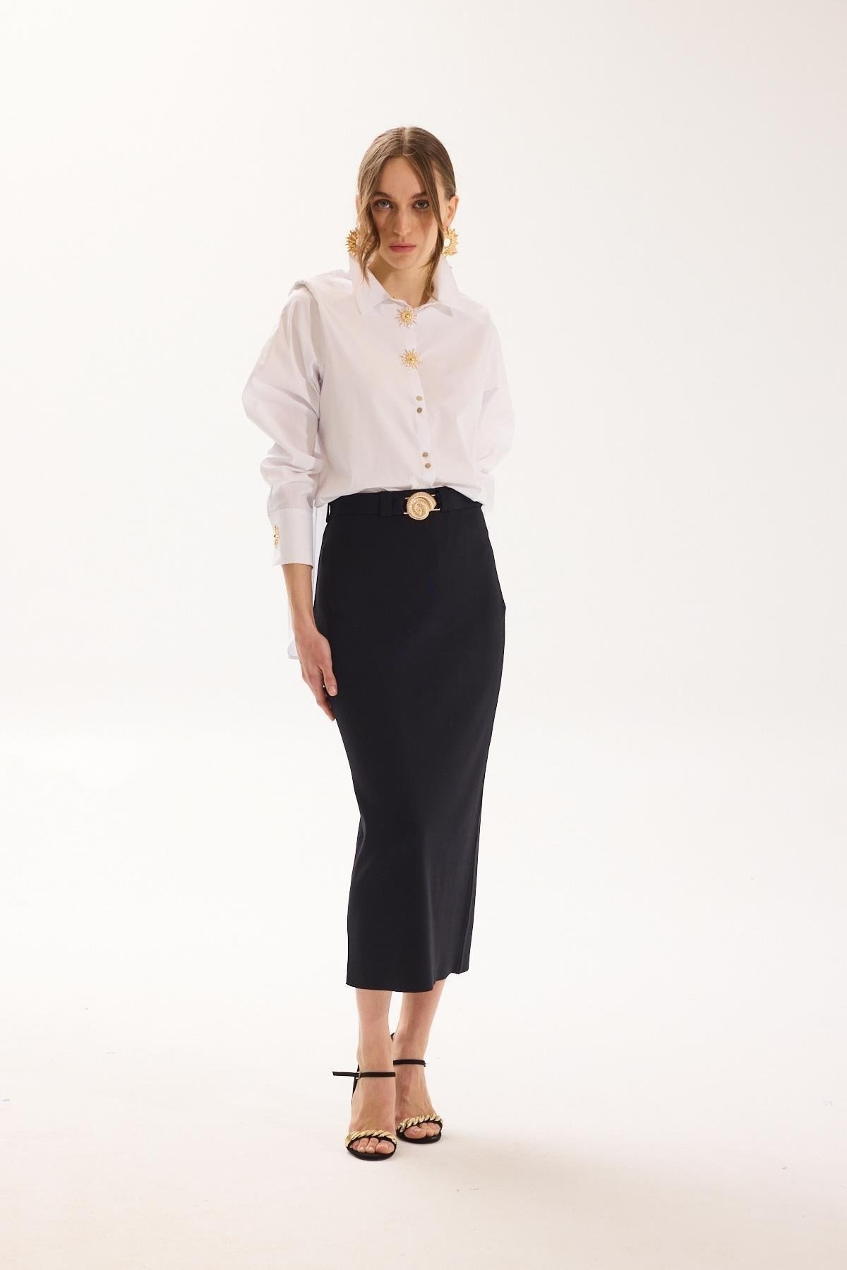 MİSSEMRAMİSS Deniz Kabuğu Detaylı Penna Triko Kalem Etek