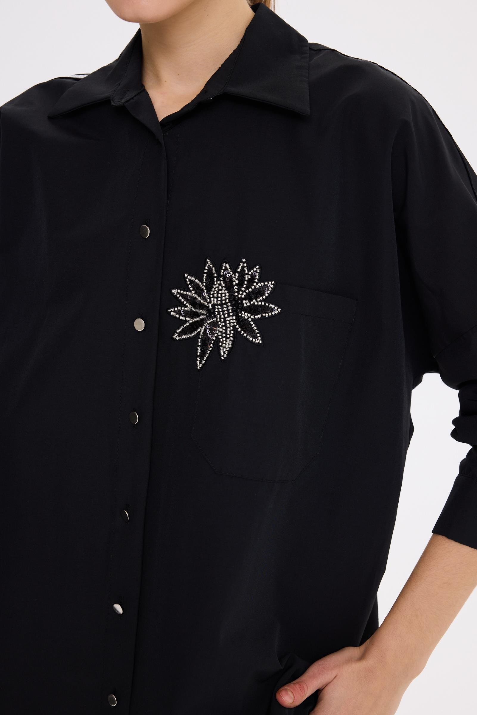 MİSSEMRAMİSS ELEGANT COMFORT GÖMLEK ÇİÇEK TAŞLI CEPLİ