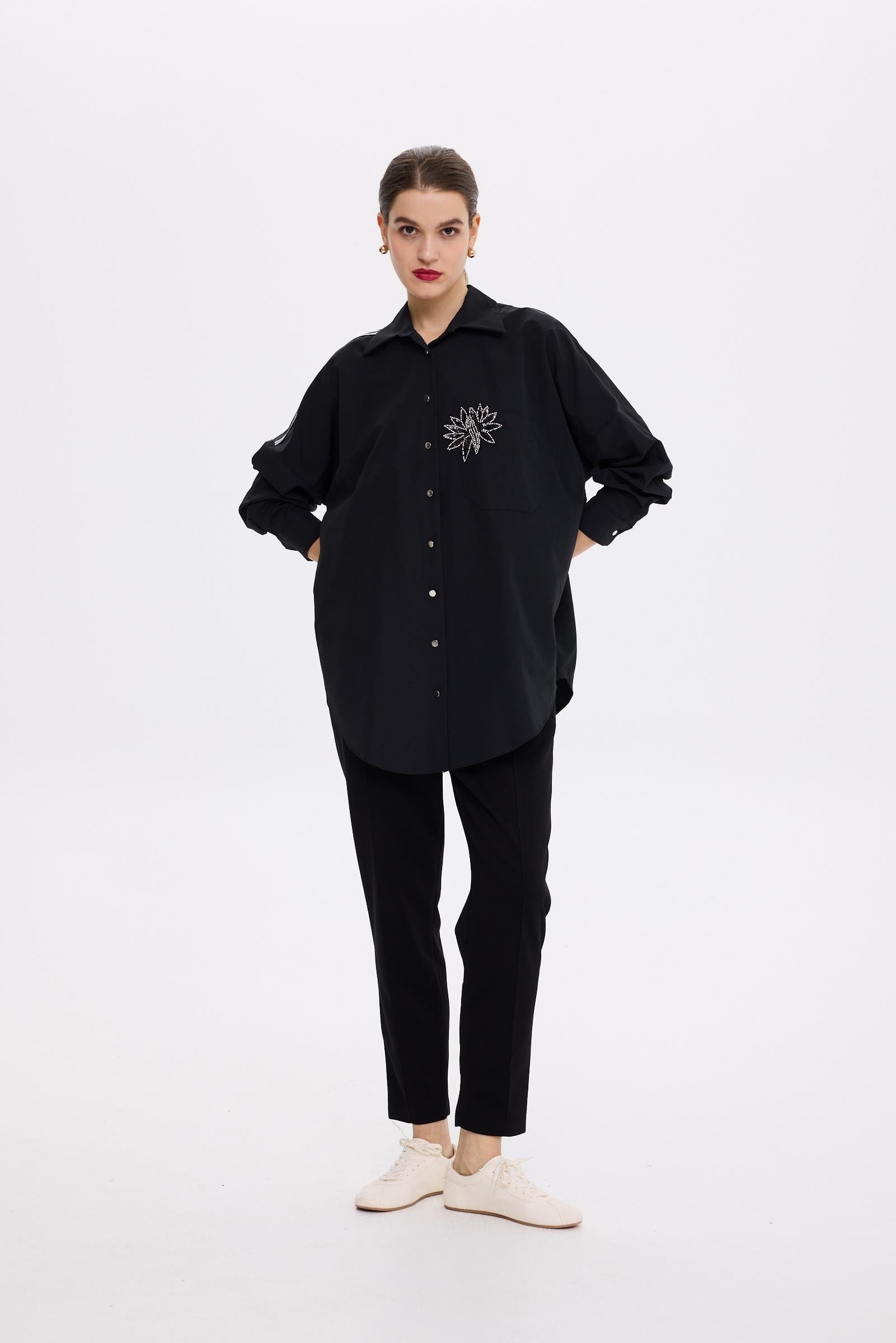 MİSSEMRAMİSS ELEGANT COMFORT GÖMLEK ÇİÇEK TAŞLI CEPLİ