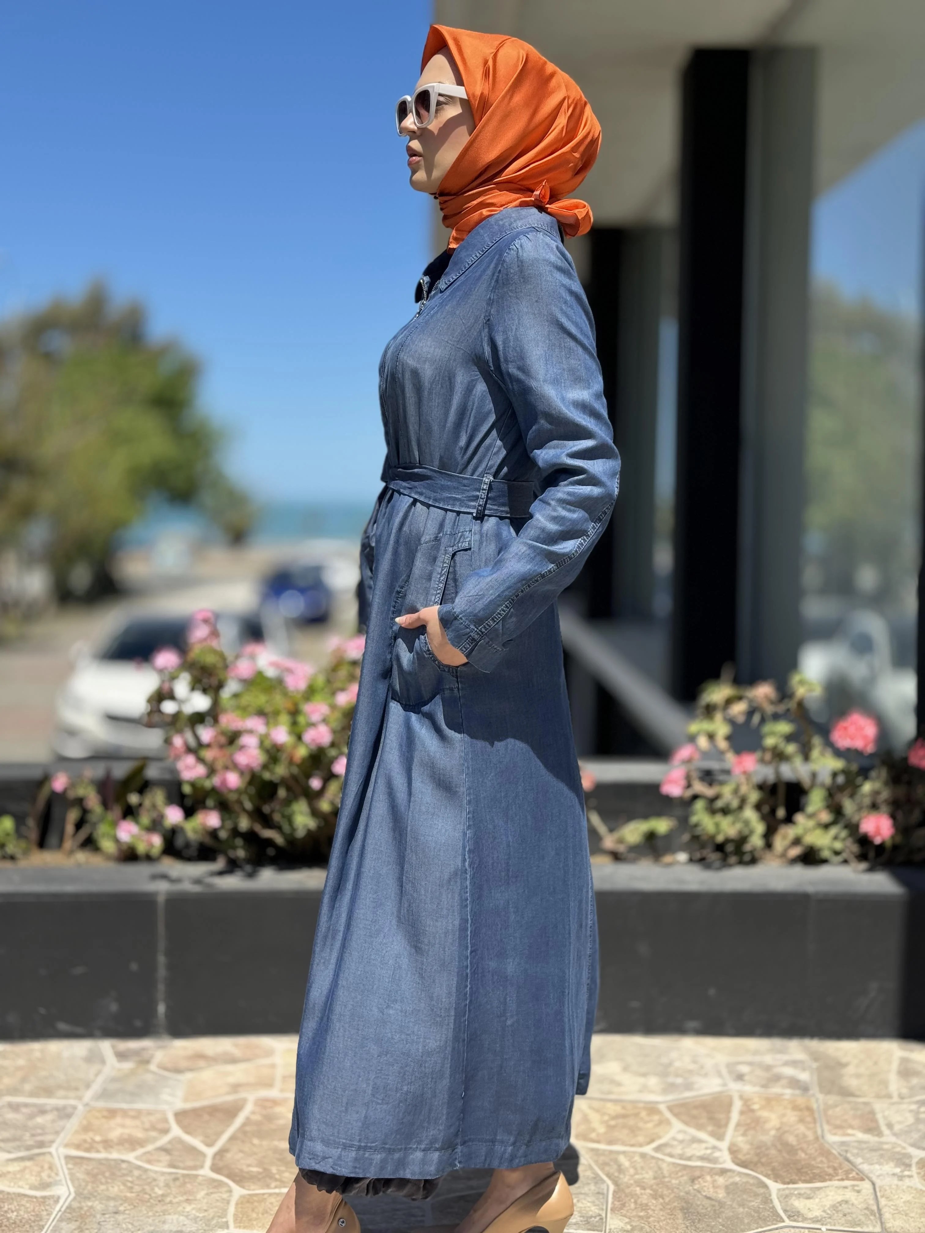 MİSSWHENCE 35518 FERMUARLI TENCEL KENDİNDEN BAĞLAMALI PARDESÜ