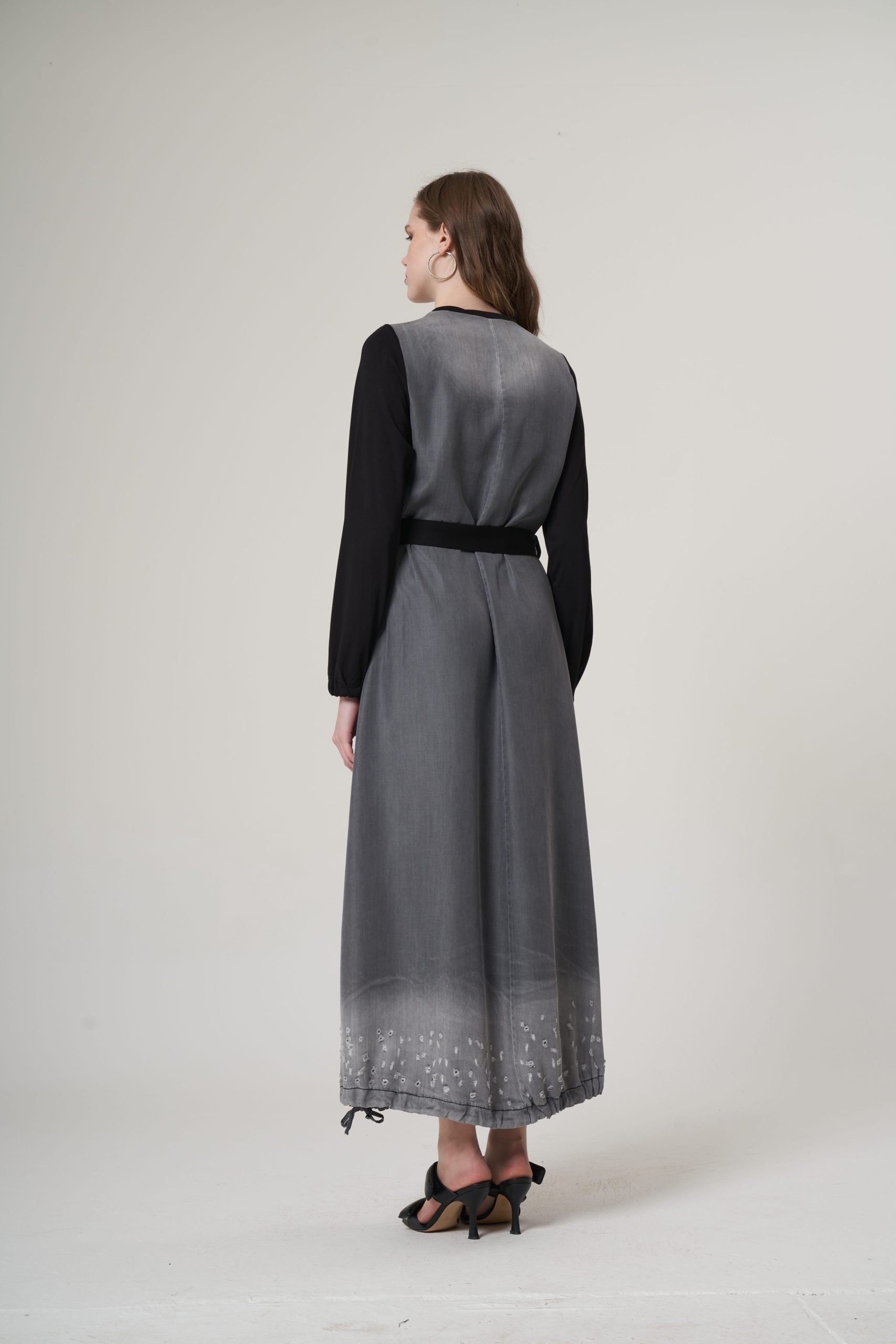 MİSSWHENCE 35807 FERMUAR DETAYLI CEPLİ TENCEL KOT ELBİSE