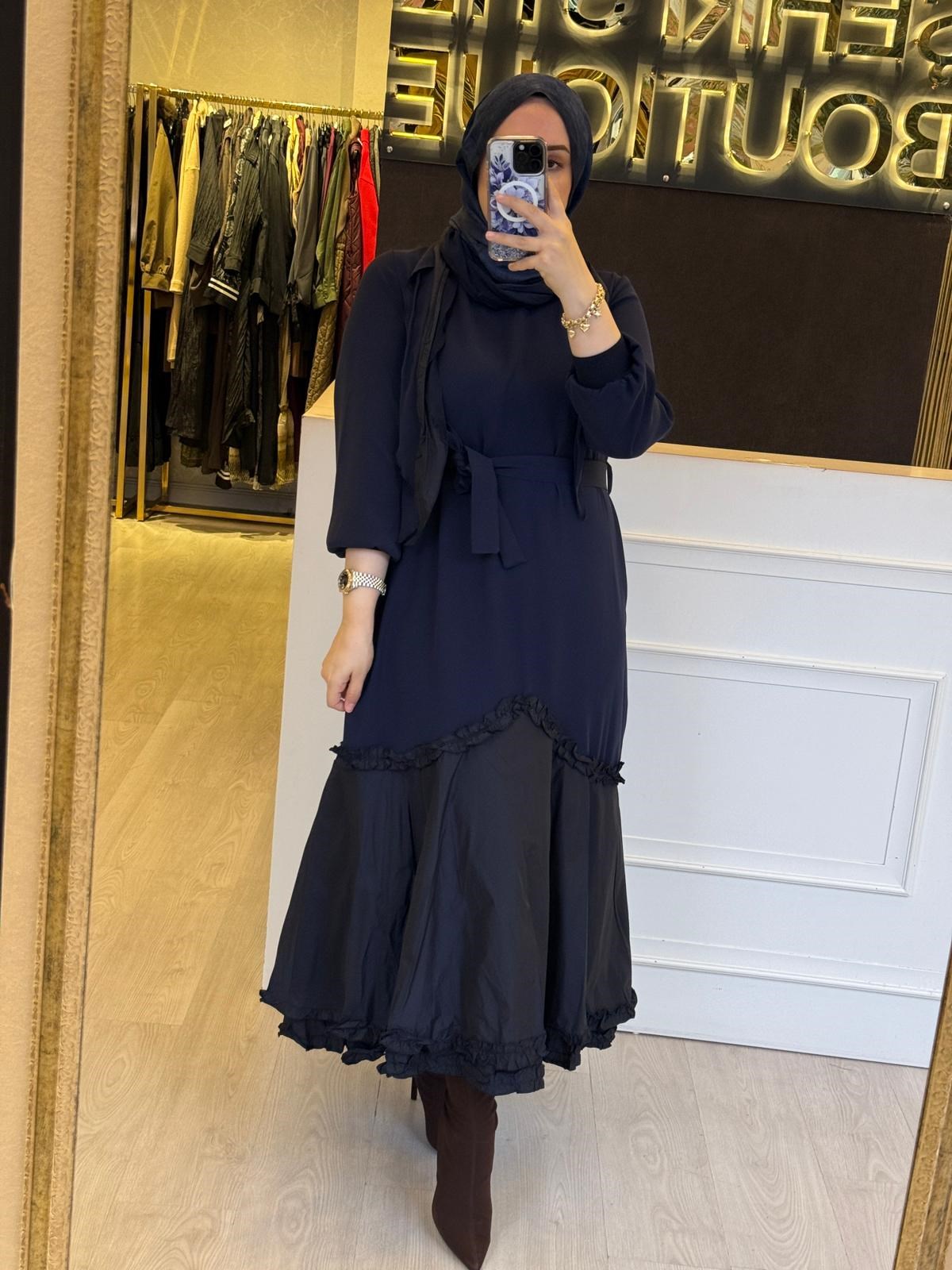 MİSSWHENCE 38826 Flar Hediyeli Şifon Mix Tasarım Uzun Elbise