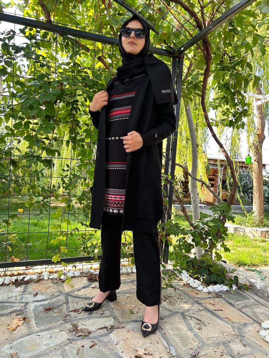 MİSSWHENCE MİSS 220 HIRKA GÖRÜNÜMLÜ ÖNÜ DESENLİ  TUNİK