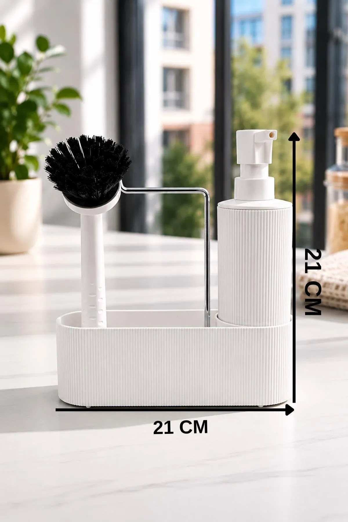 Mutfak Lavabo Düzenleyici Sıvı Sabunluk ve Fırça Seti