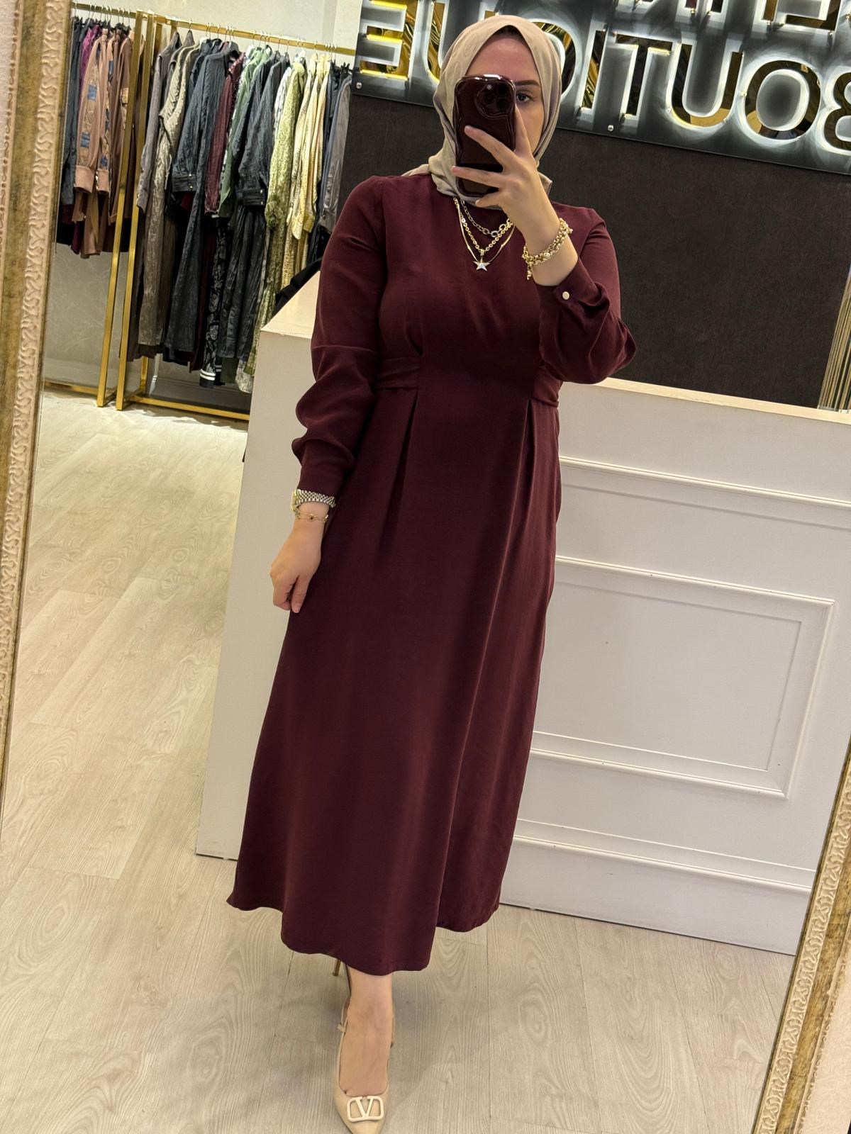 NUSS Belden Bağlamalı Uzun Elbise