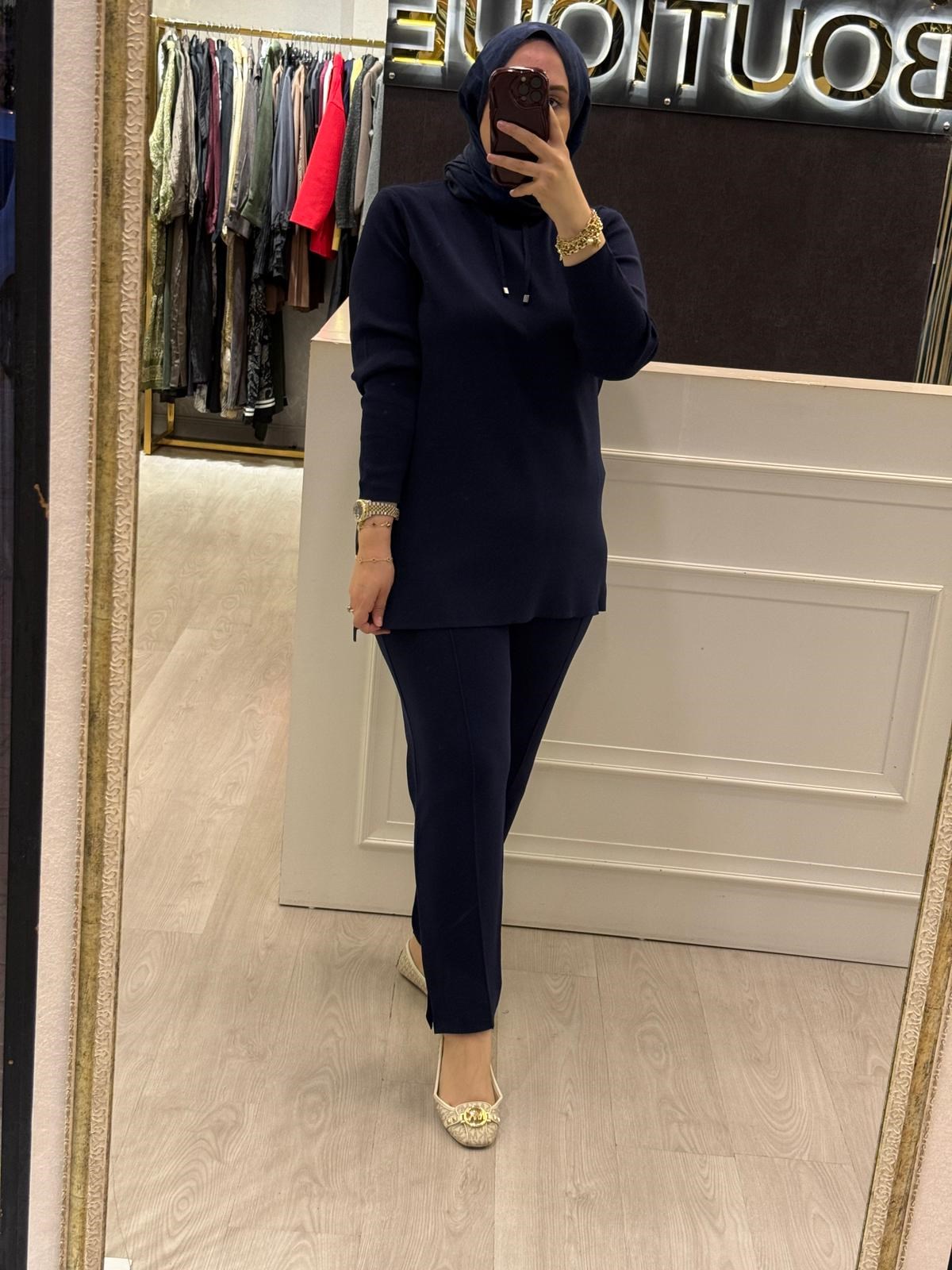 NUSS Merserize Boyunlu Bluz Pantolon Takım