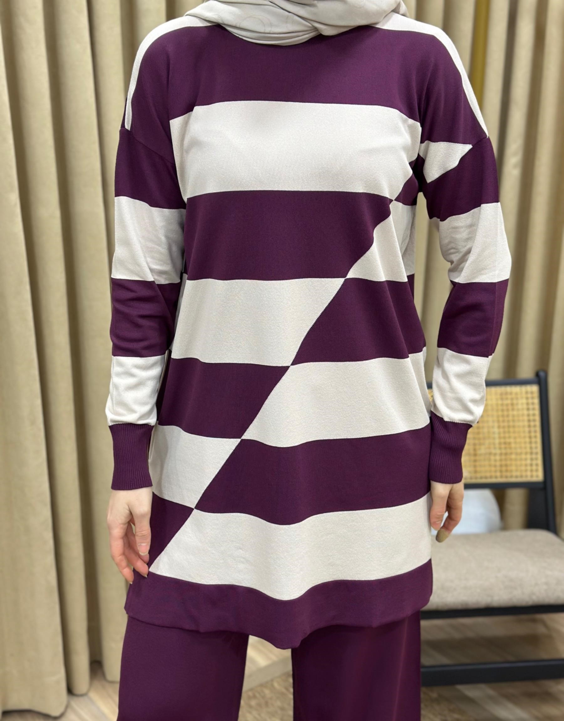 NUSS Merserize Enine Çizgili Sweat Pantolon Takım