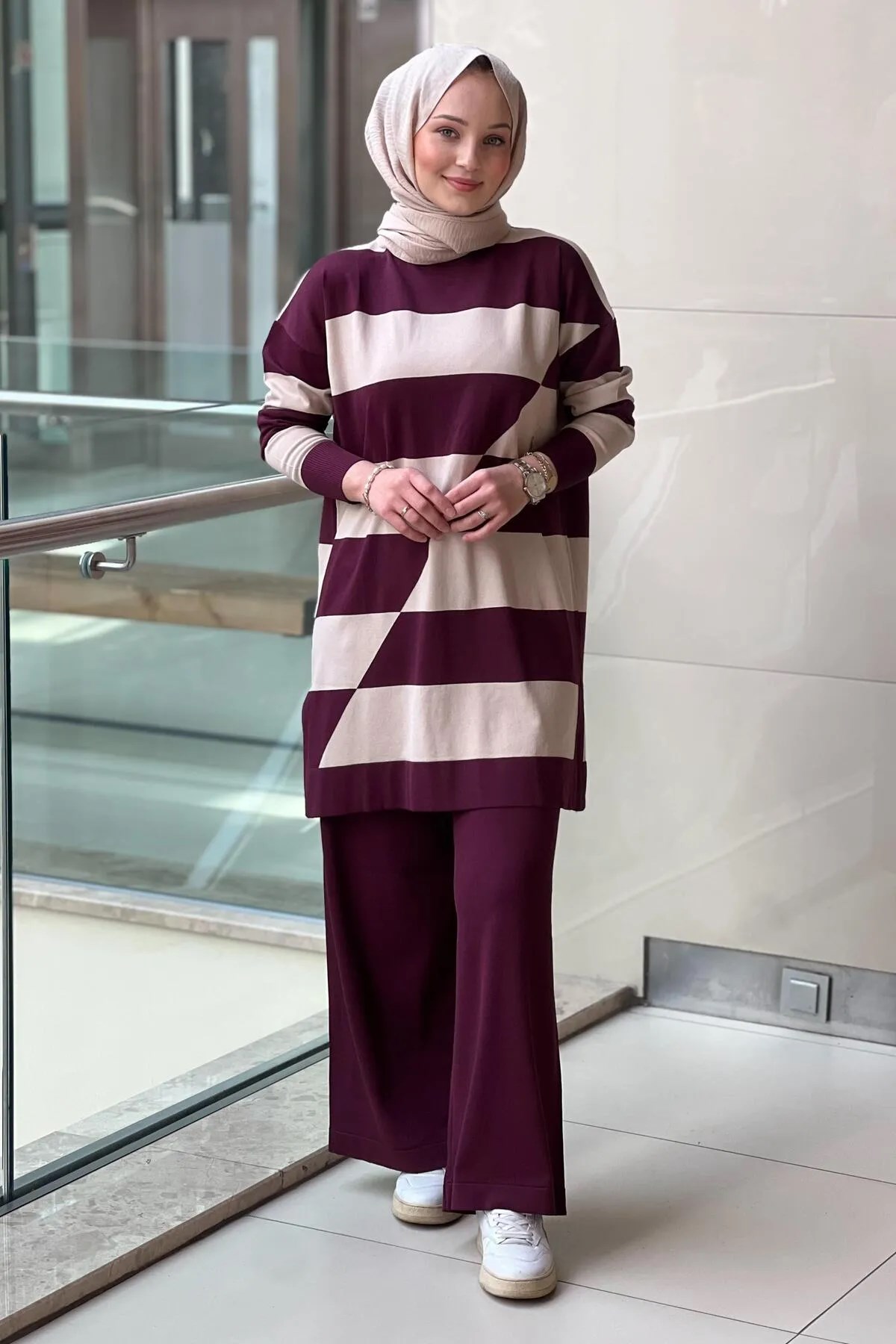 NUSS Merserize Enine Çizgili Sweat Pantolon Takım