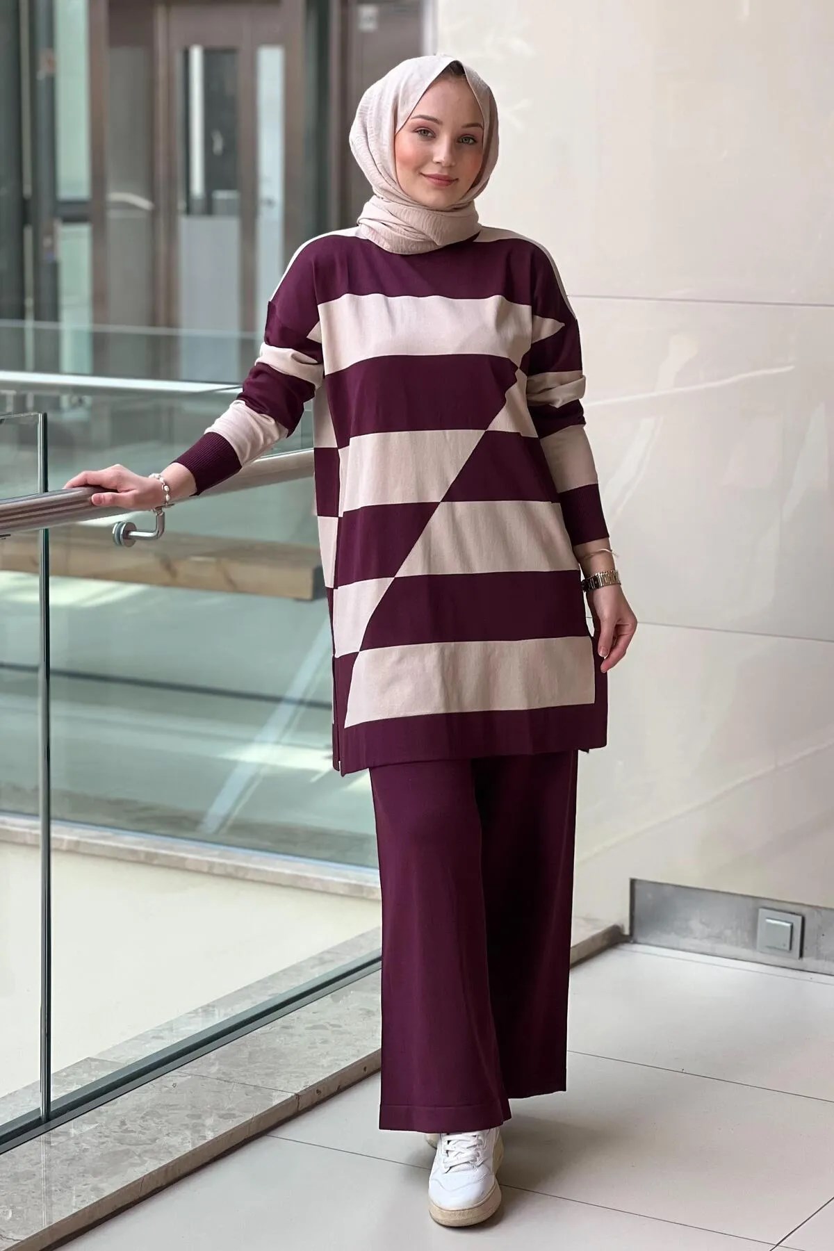 NUSS Merserize Enine Çizgili Sweat Pantolon Takım
