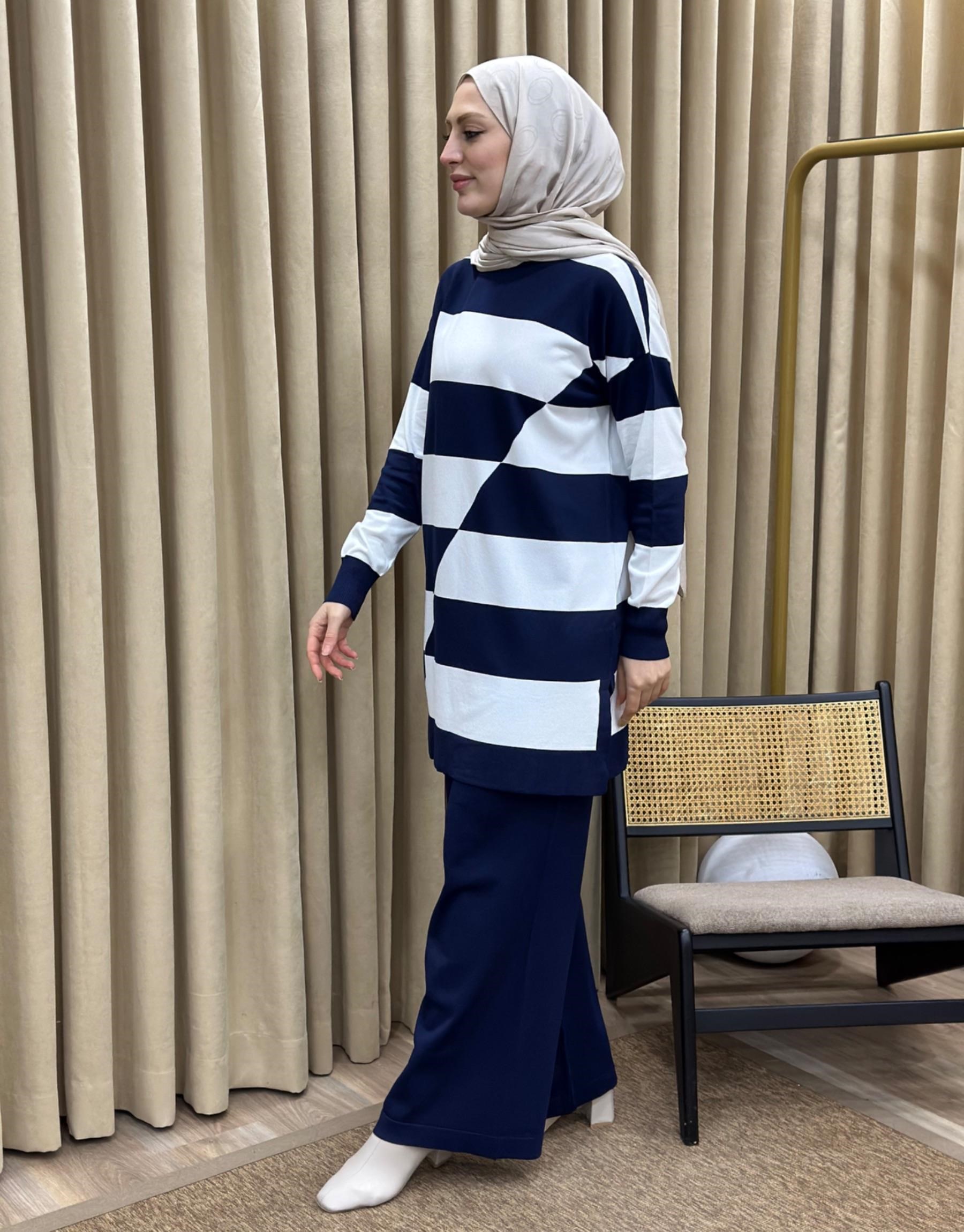 NUSS Merserize Enine Çizgili Sweat Pantolon Takım