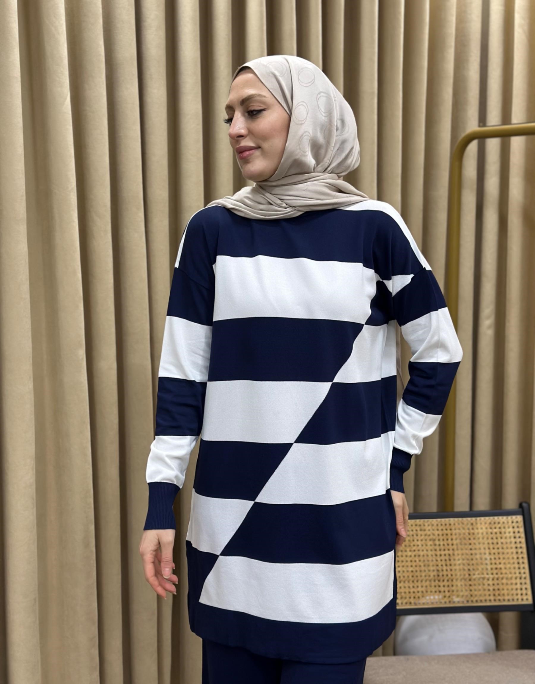 NUSS Merserize Enine Çizgili Sweat Pantolon Takım