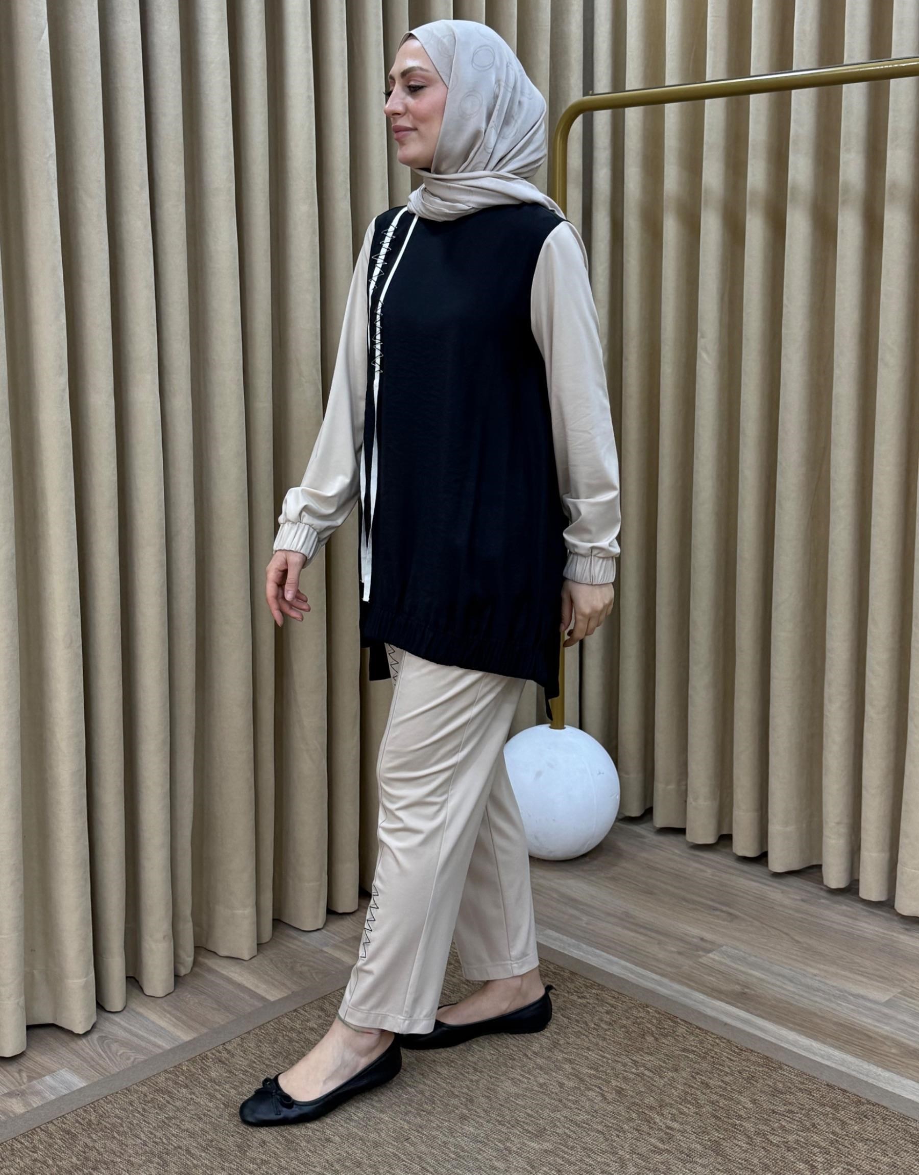 NUSS Nakış İşleme Detaylı Tunik - Pantolon Takım